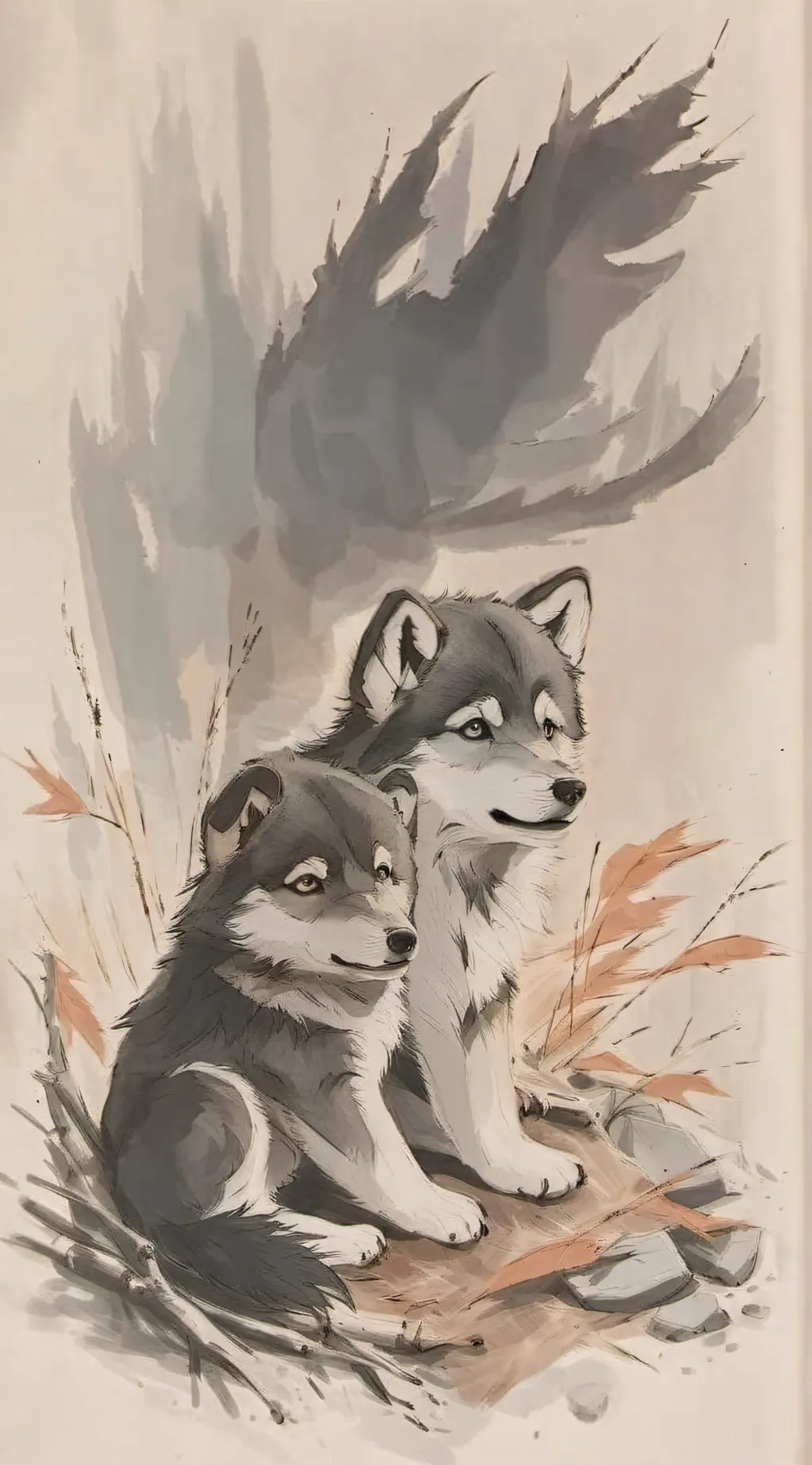 ai character: Wolf Mother & Cub background