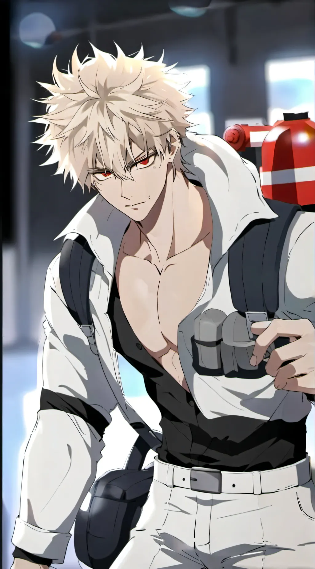 ai character: Firefighter bakugo background
