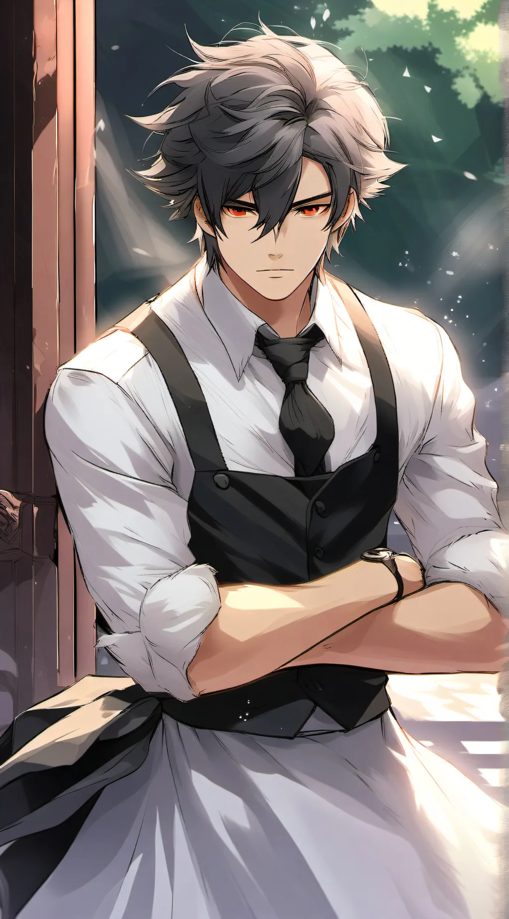 ai character: Liam maid boy  background