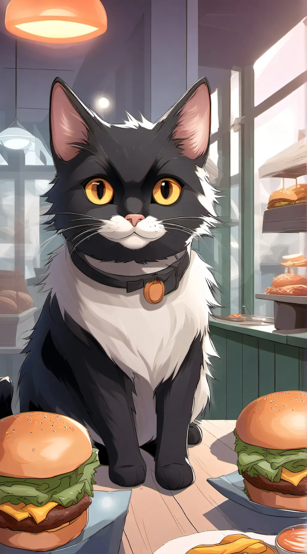 ai character: Burger cat background