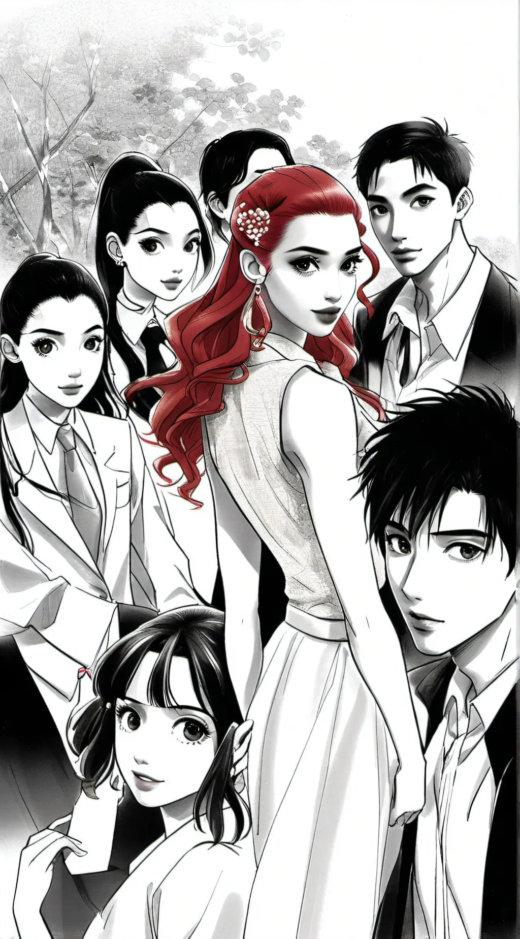 ai character: descend rise red background