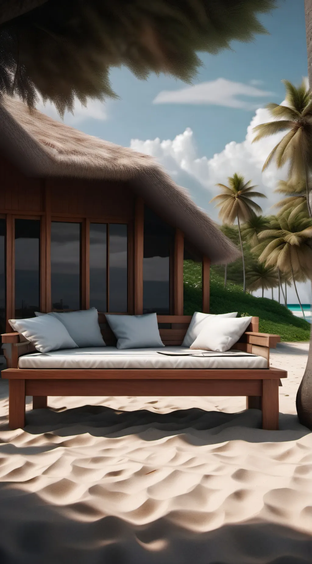 ai character: beach day background