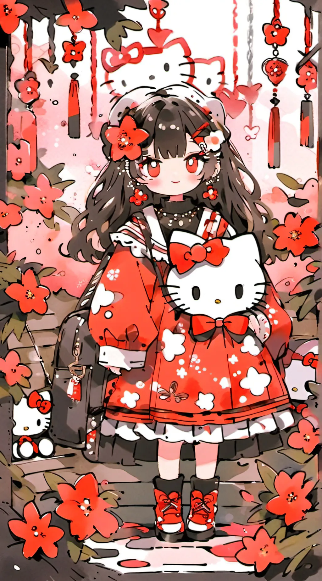 ai character: Hello Kitty  background