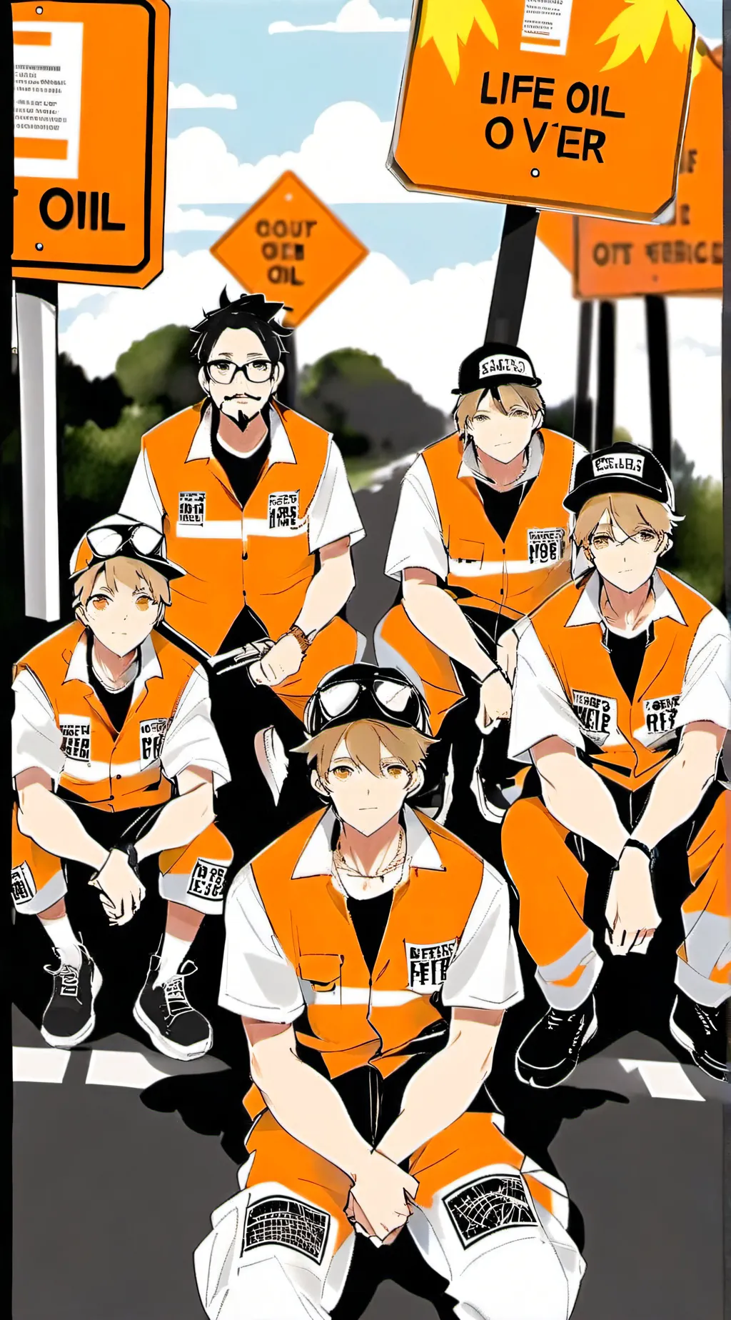 ai character: Oil protestors  background