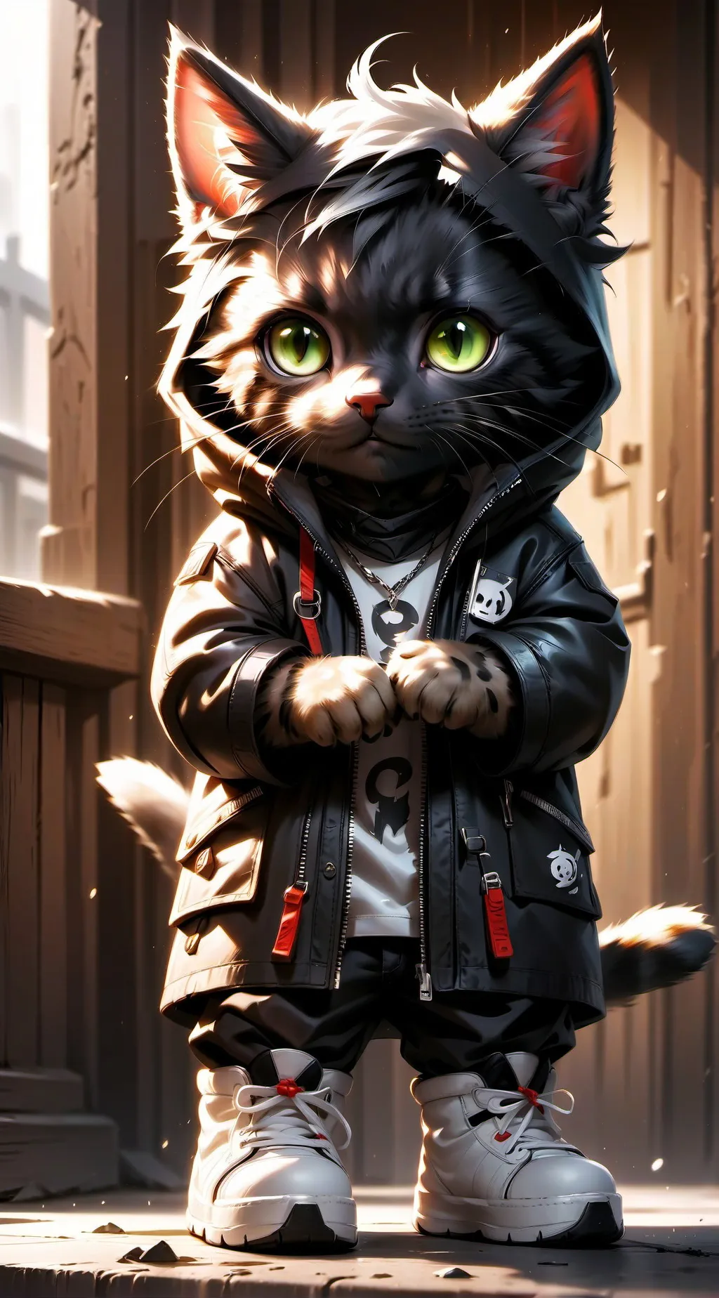 ai character: 1 cm tall kitten background