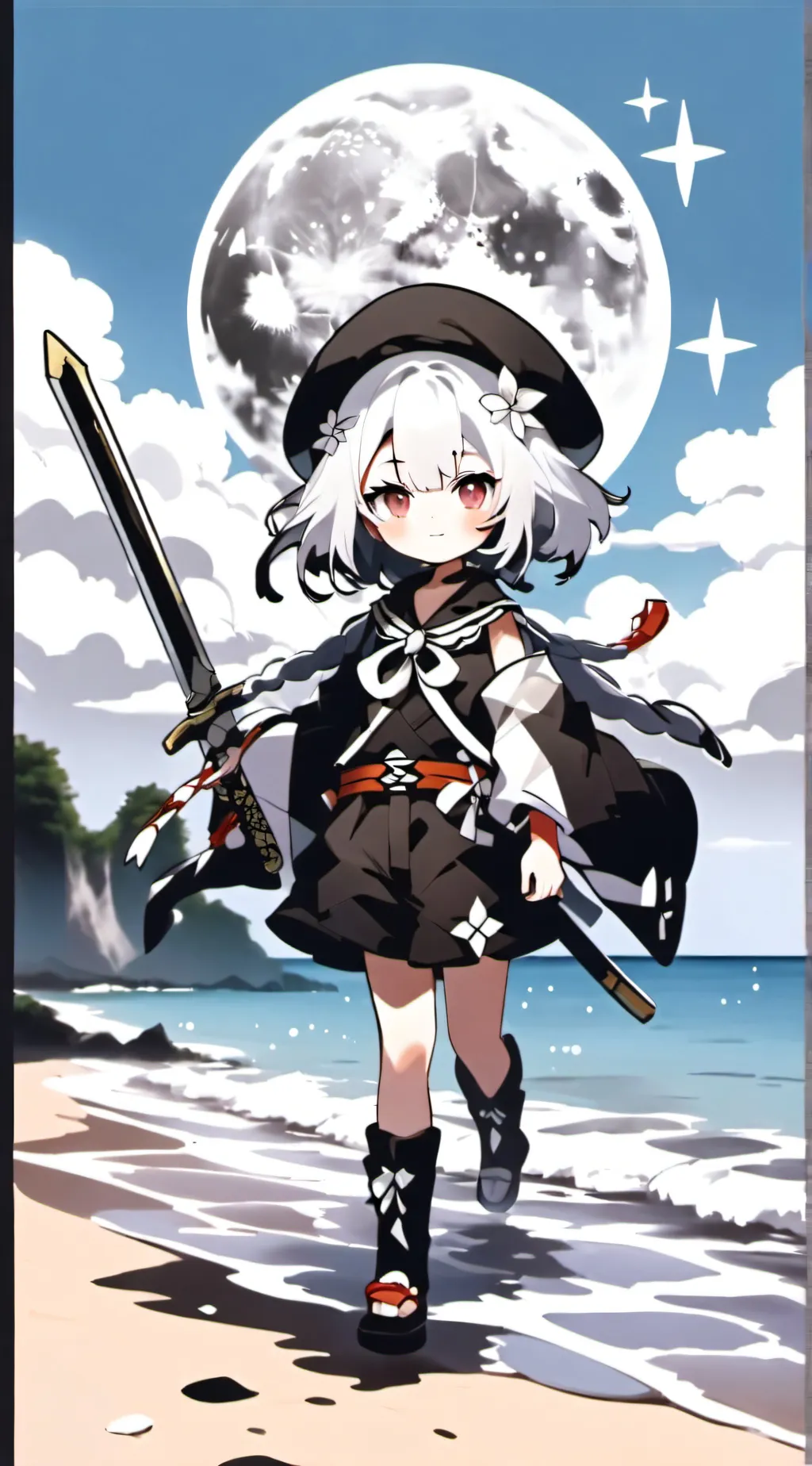 ai character: Genshin beach day  background