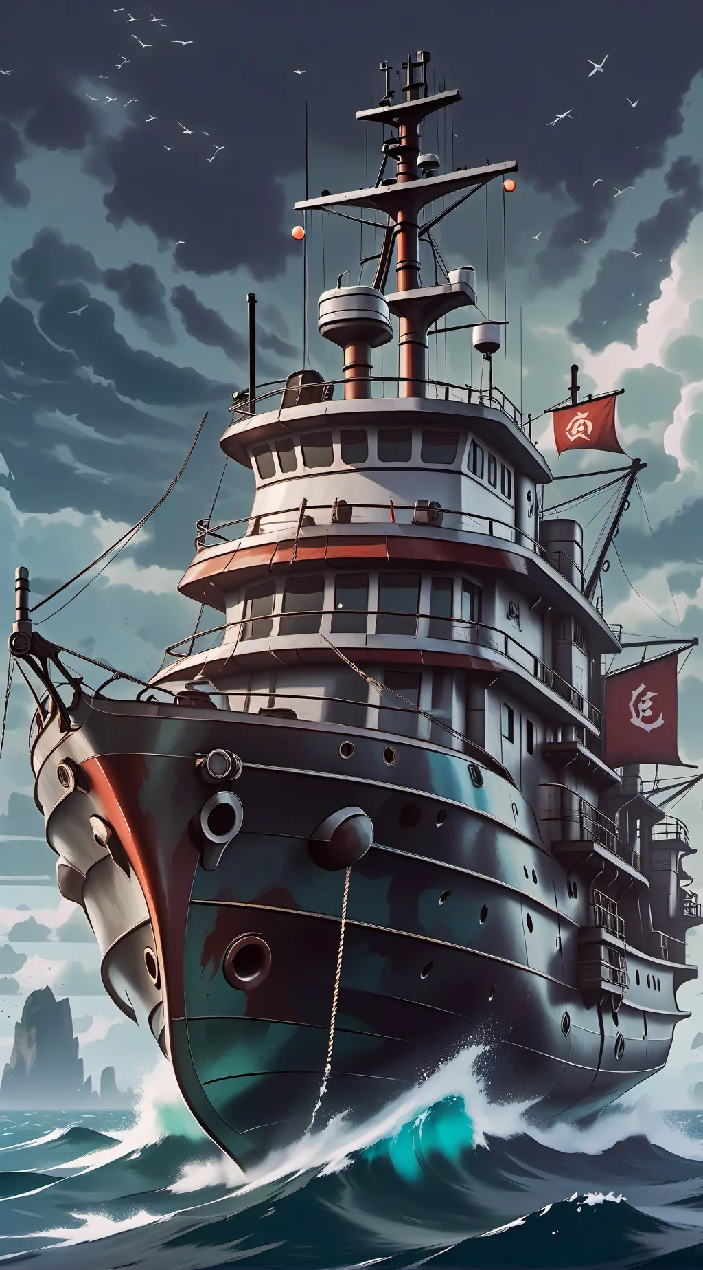 ai character:  Fishing boat background