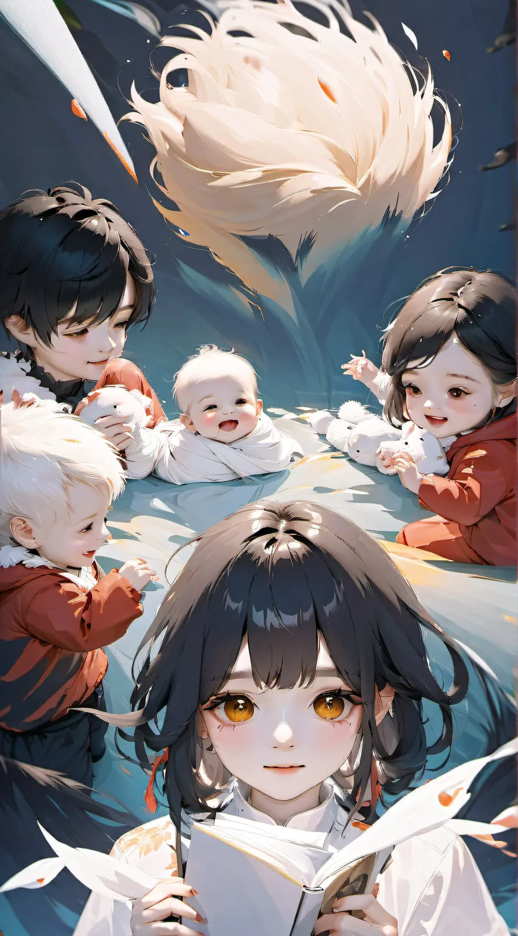 ai character: 5 babies background