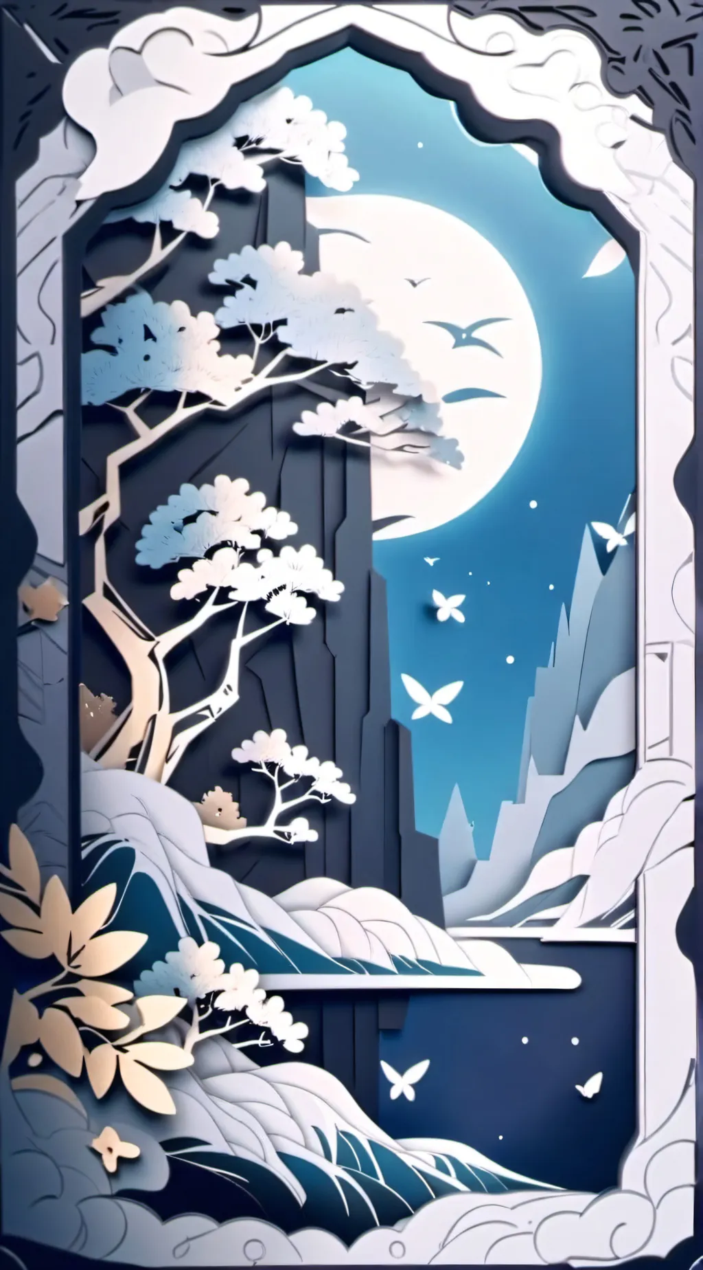 ai character: paper cut background