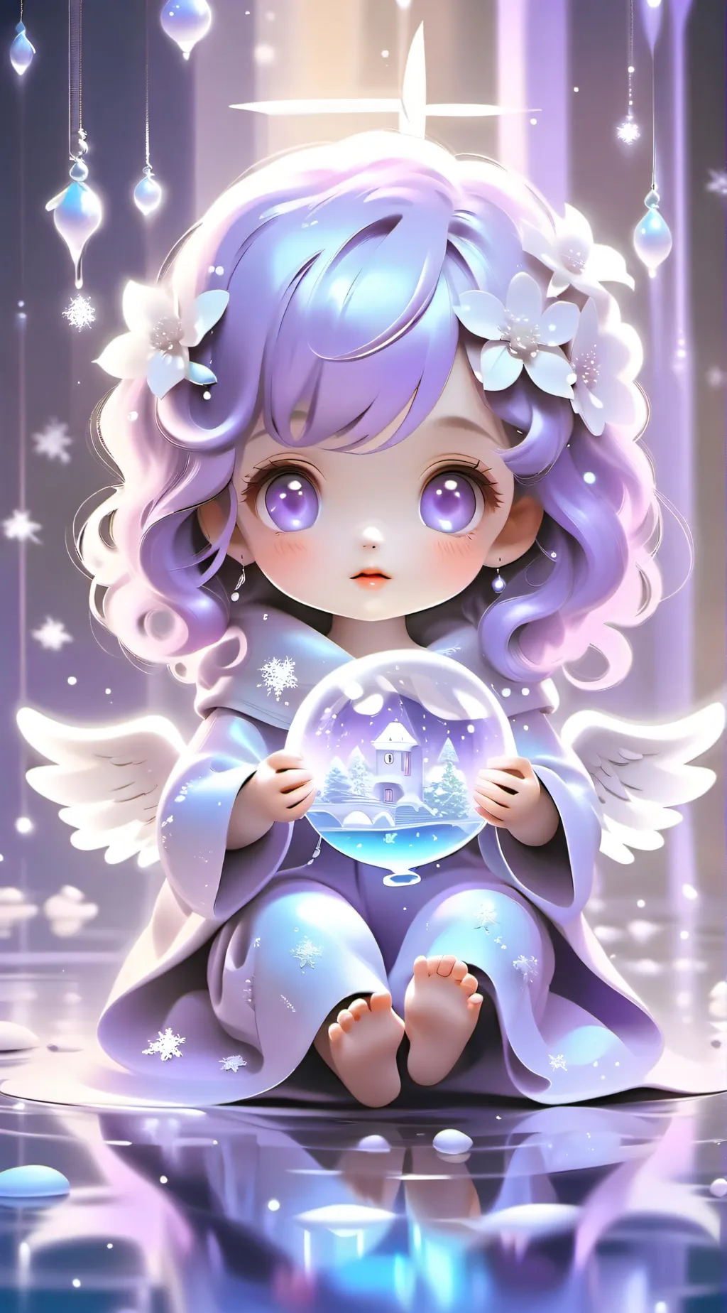 ai character: tiny winter angel background