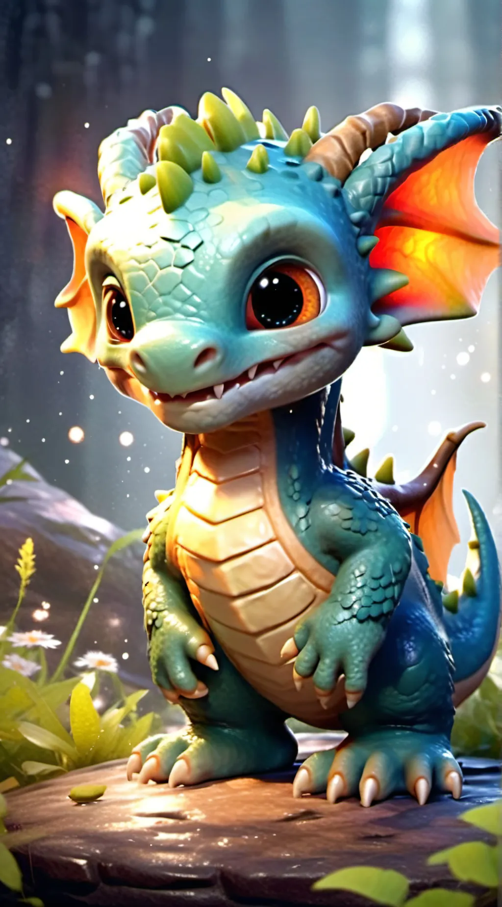 ai character: sad baby dragon background