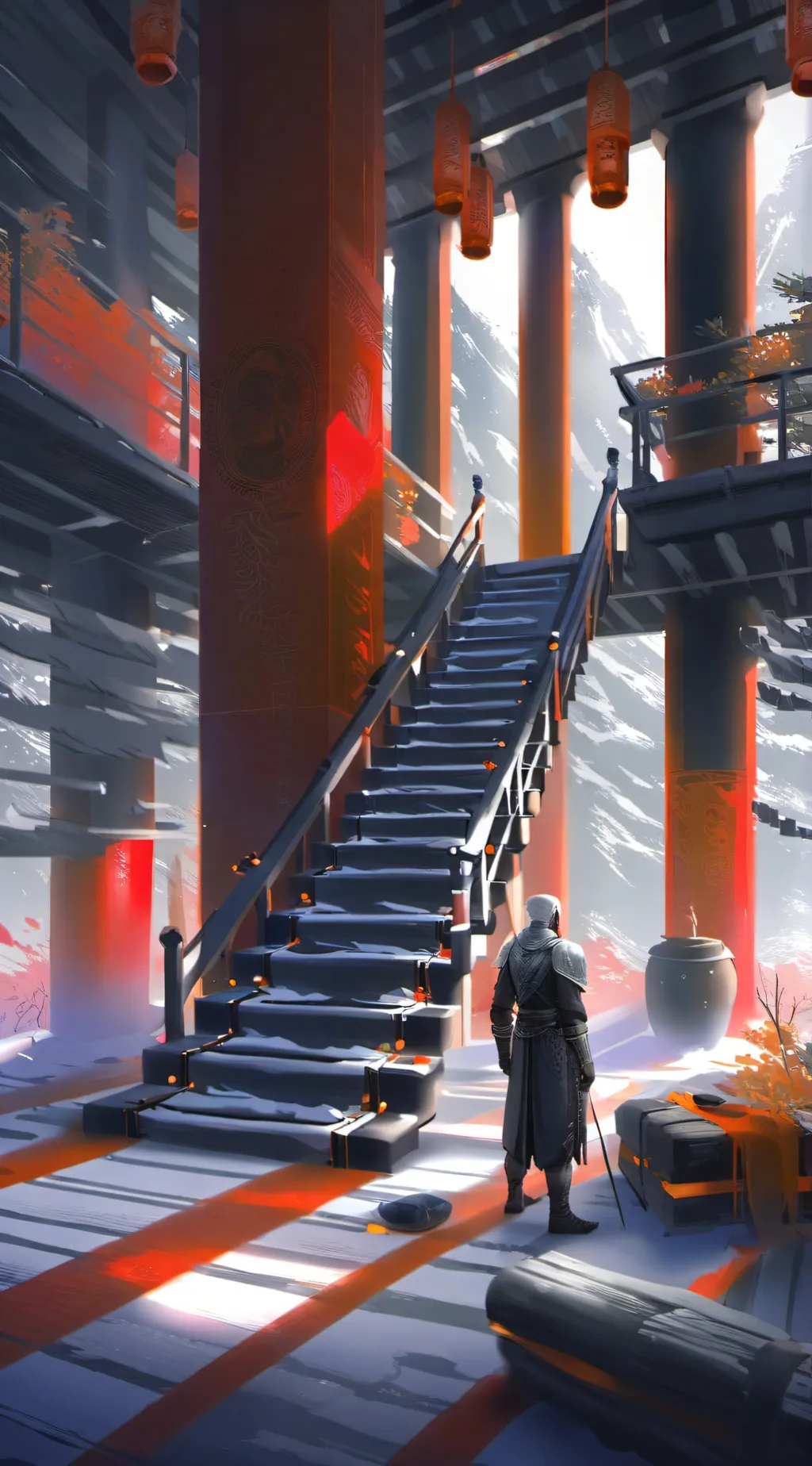 ai character: Down D. Stairs background