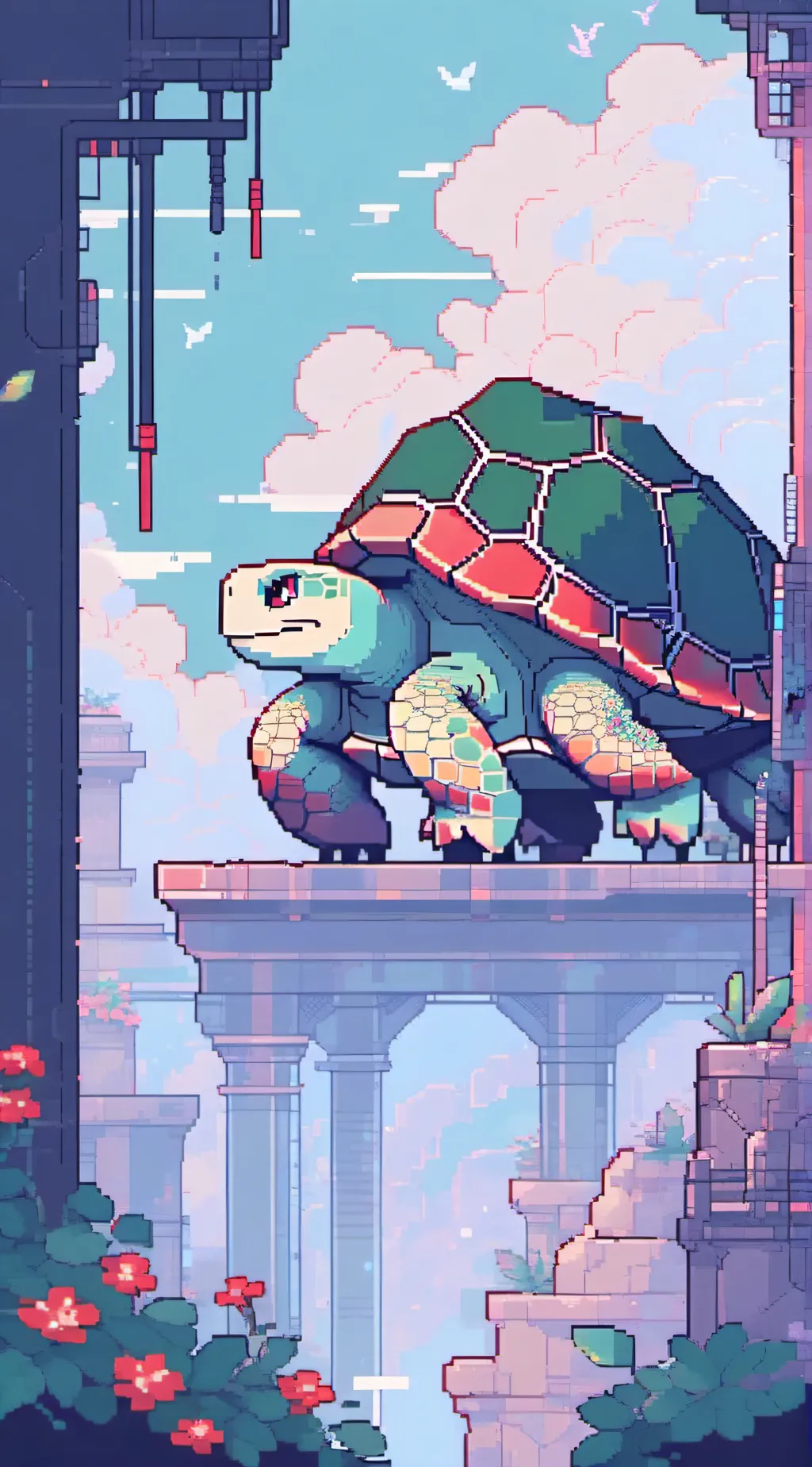 ai character: pixel turtle background
