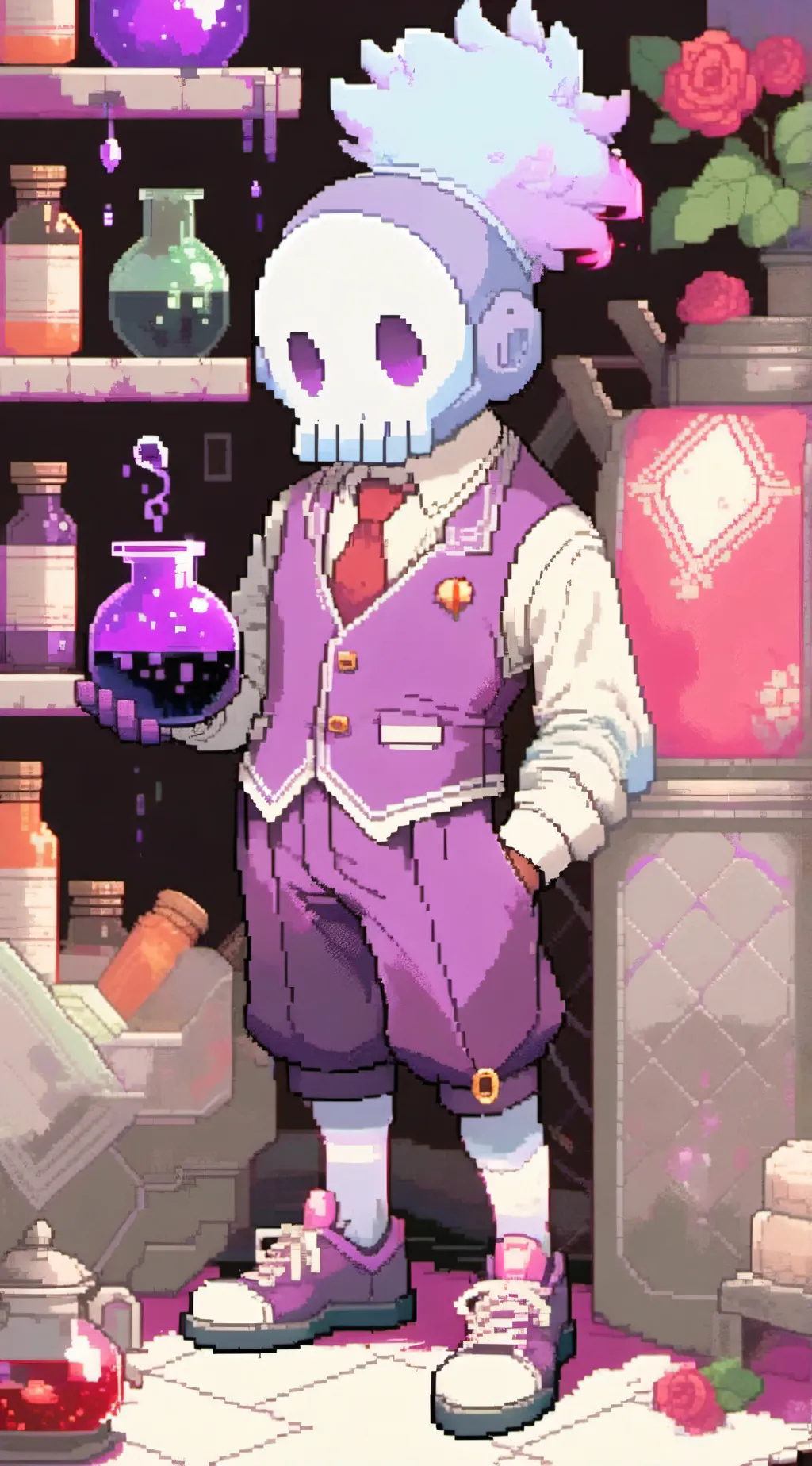 ai character: Purple bottle background