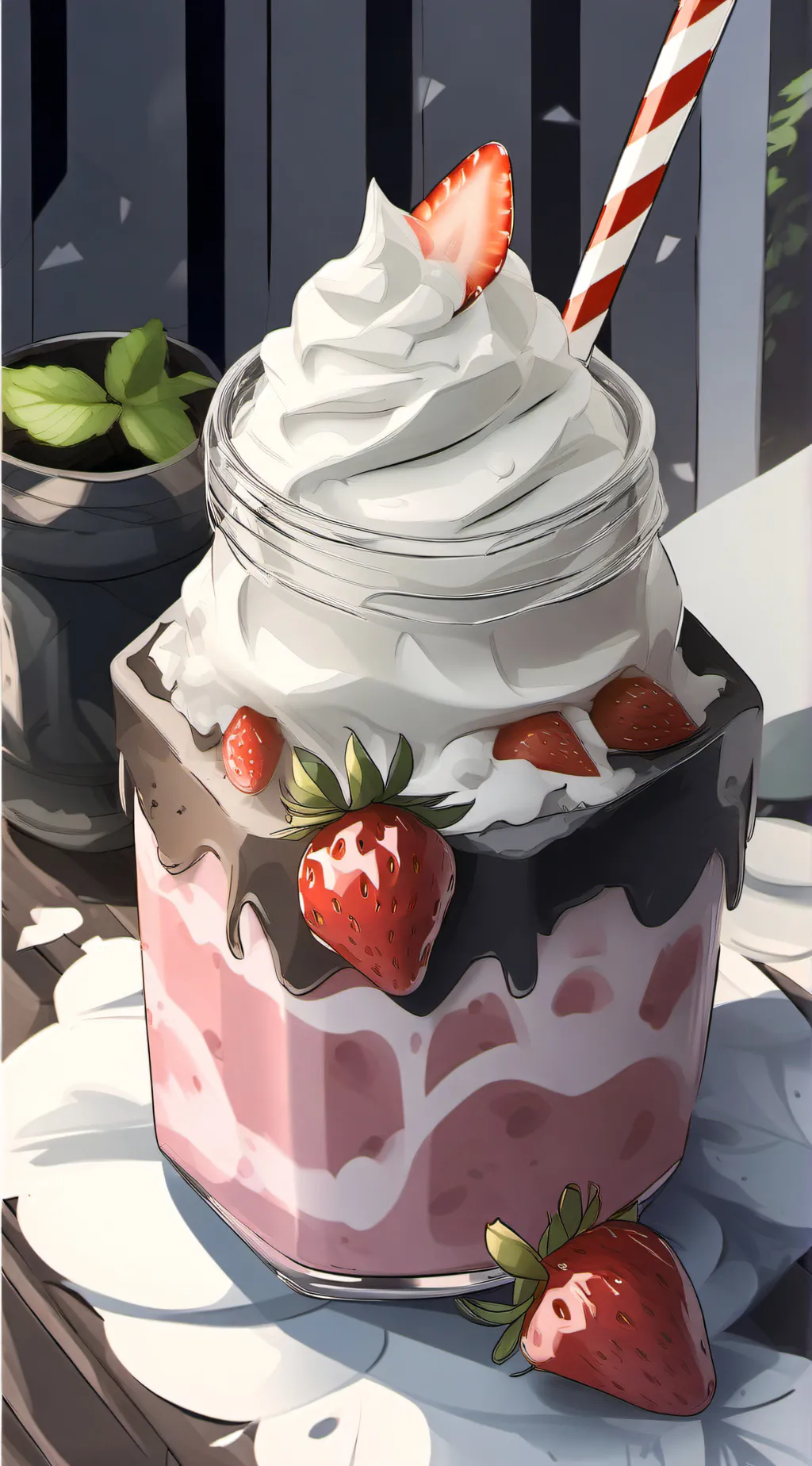 ai character: Strawberry background