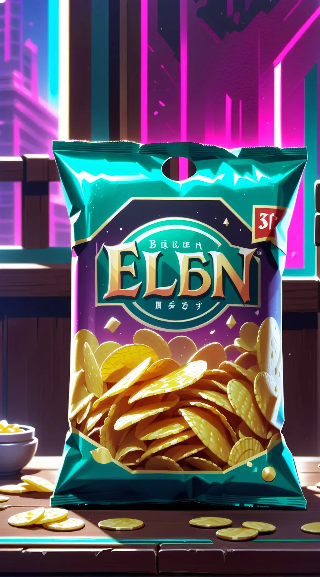 ai character: a bag of chips background