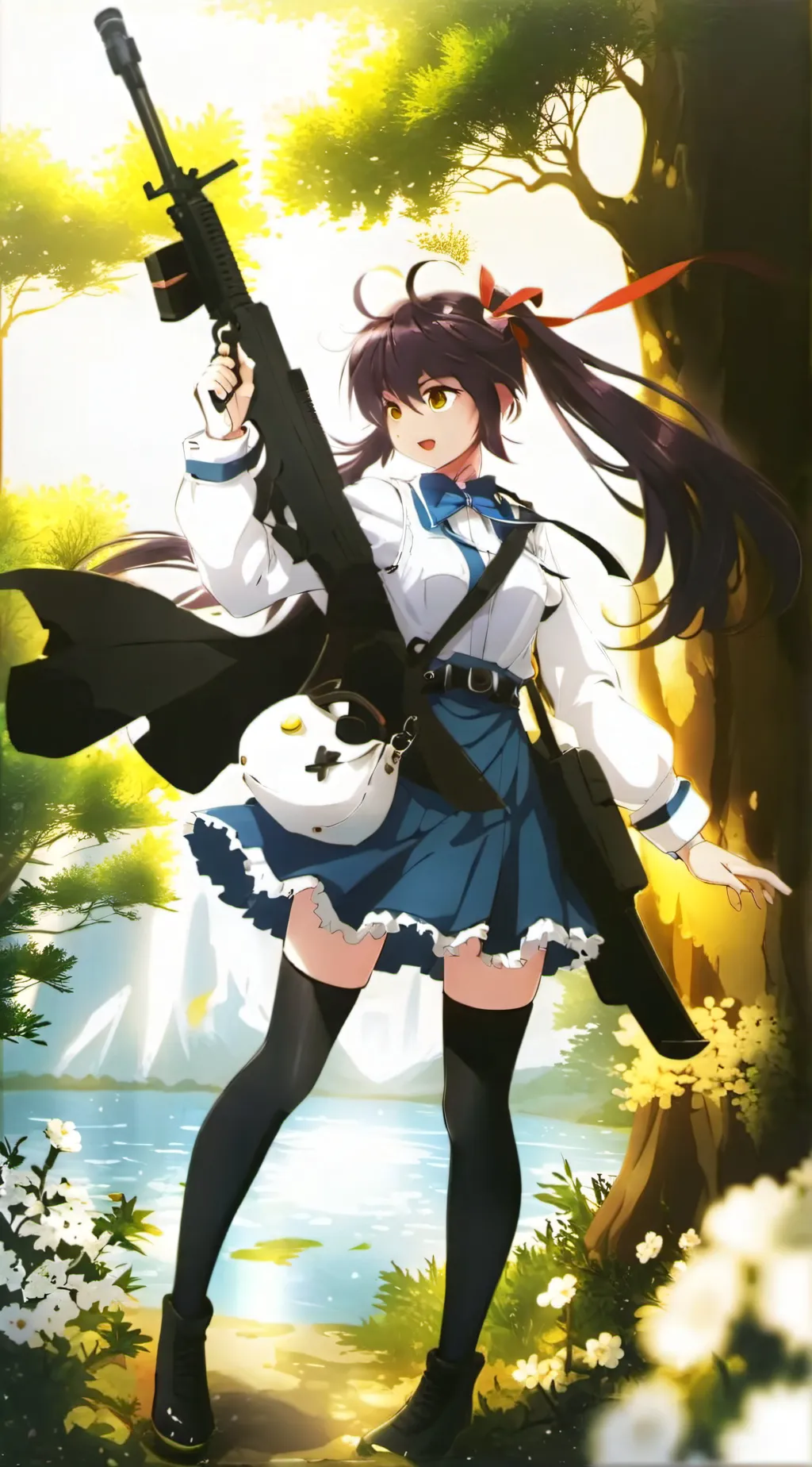 ai character: anime girl gun background