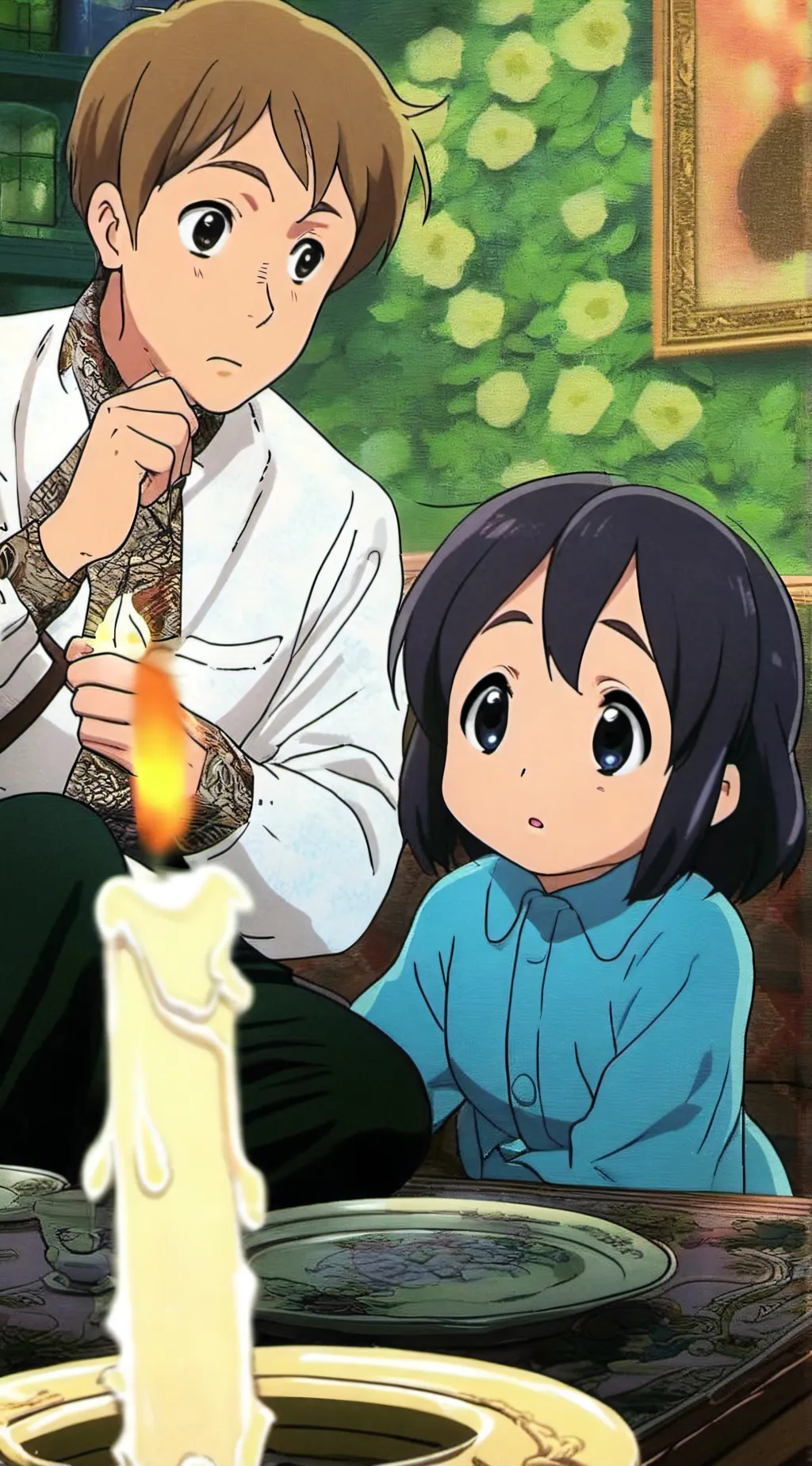 ai character: candle background