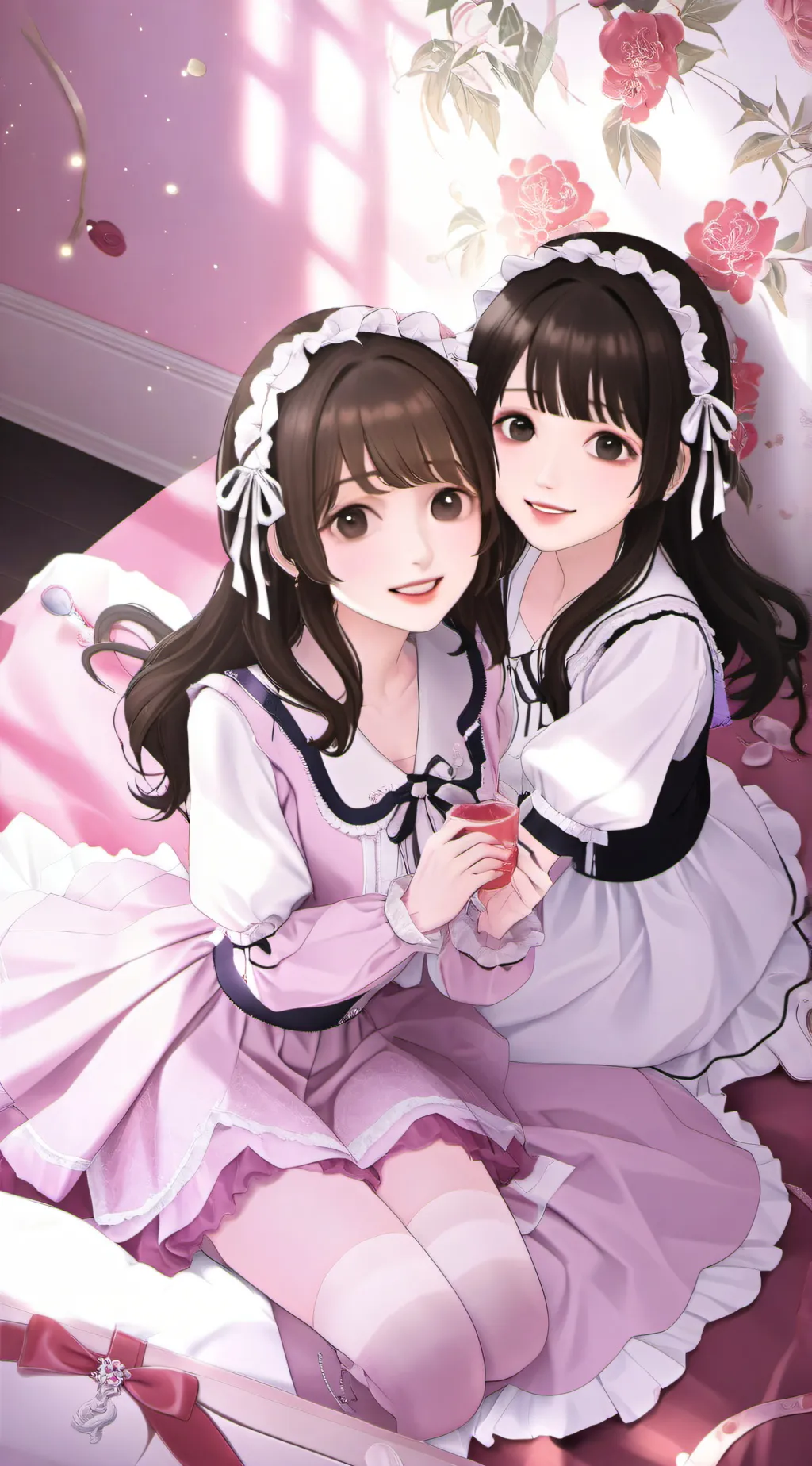 ai character: Girl kiss a girl  background