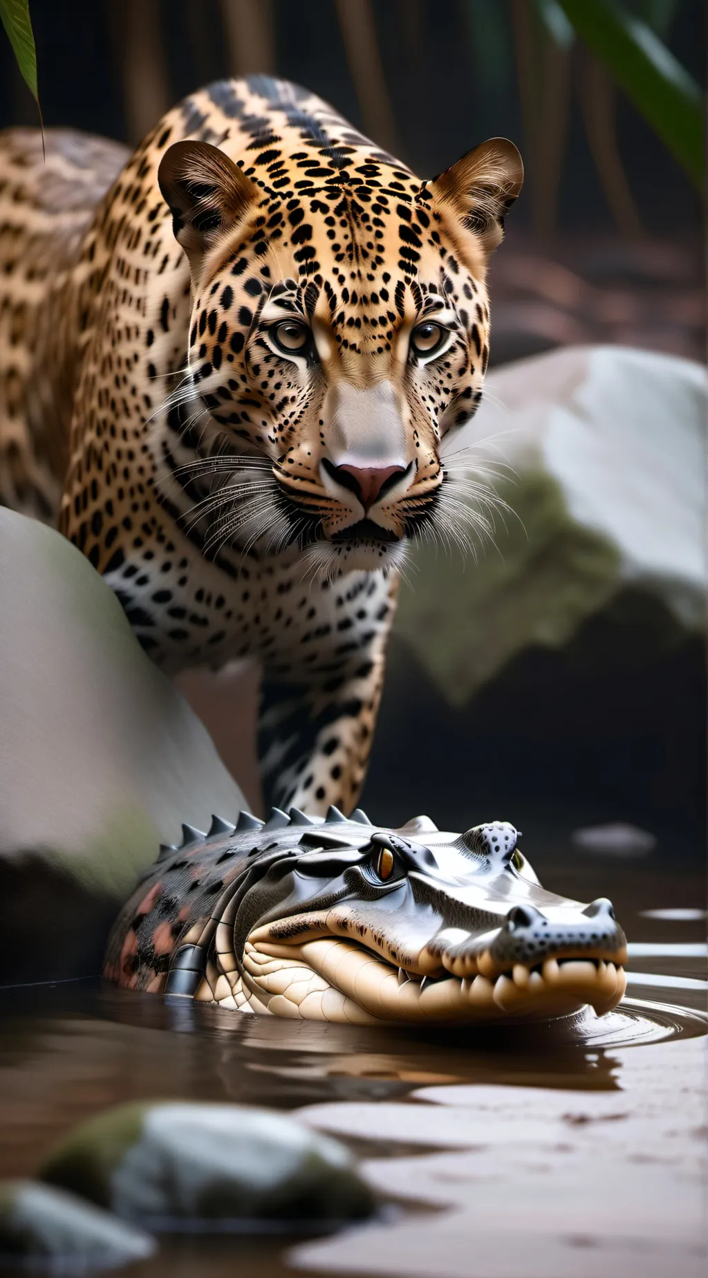 ai character: Leopard and croc background