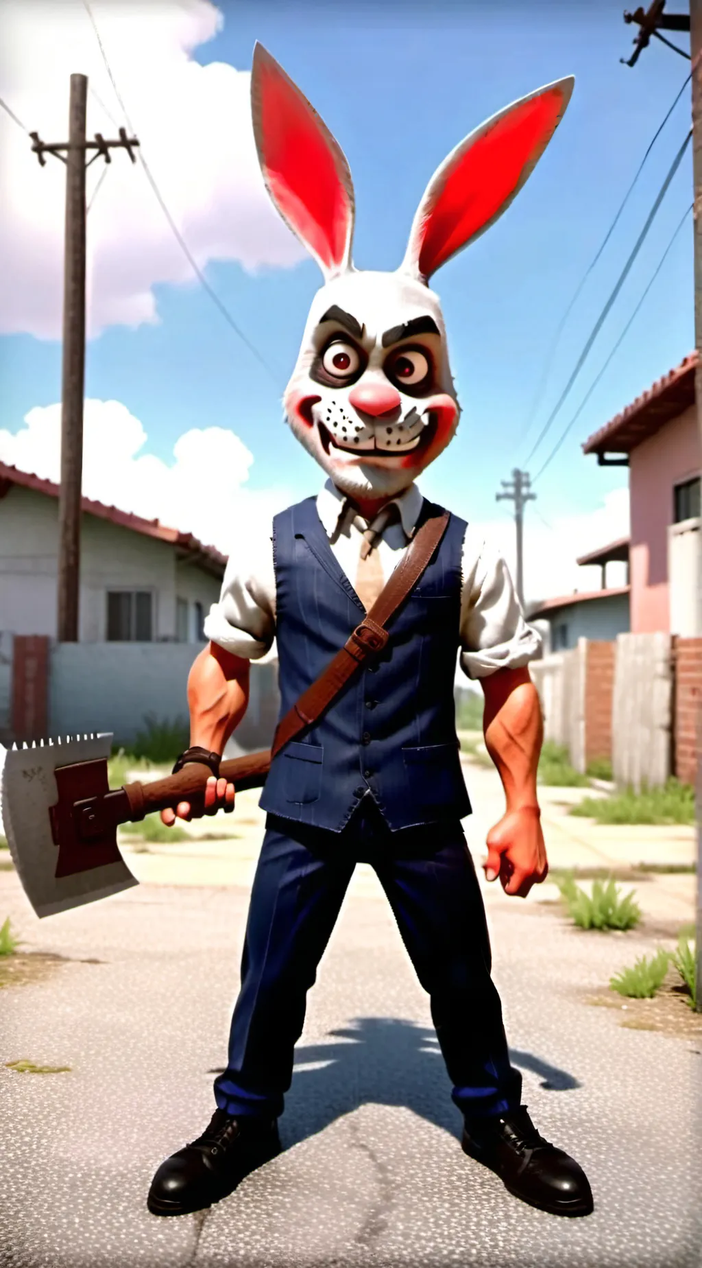 ai character: bunny man  background