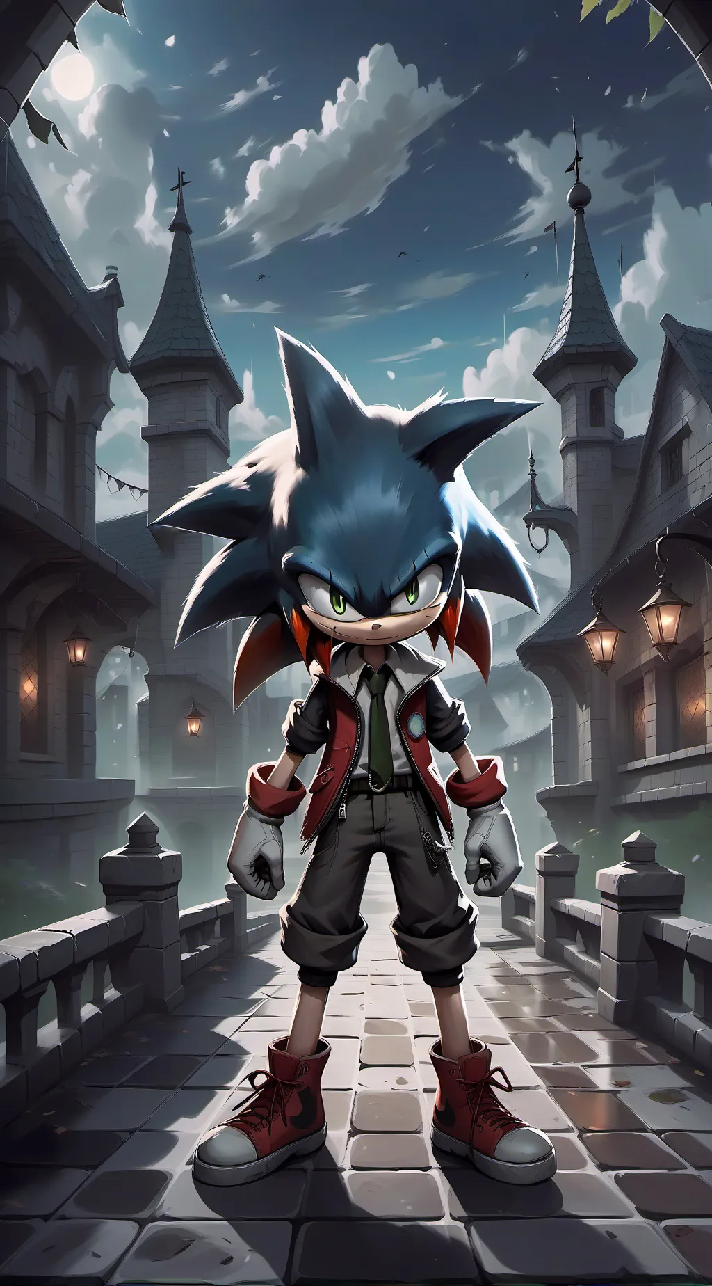 ai character: Sonic car trip background