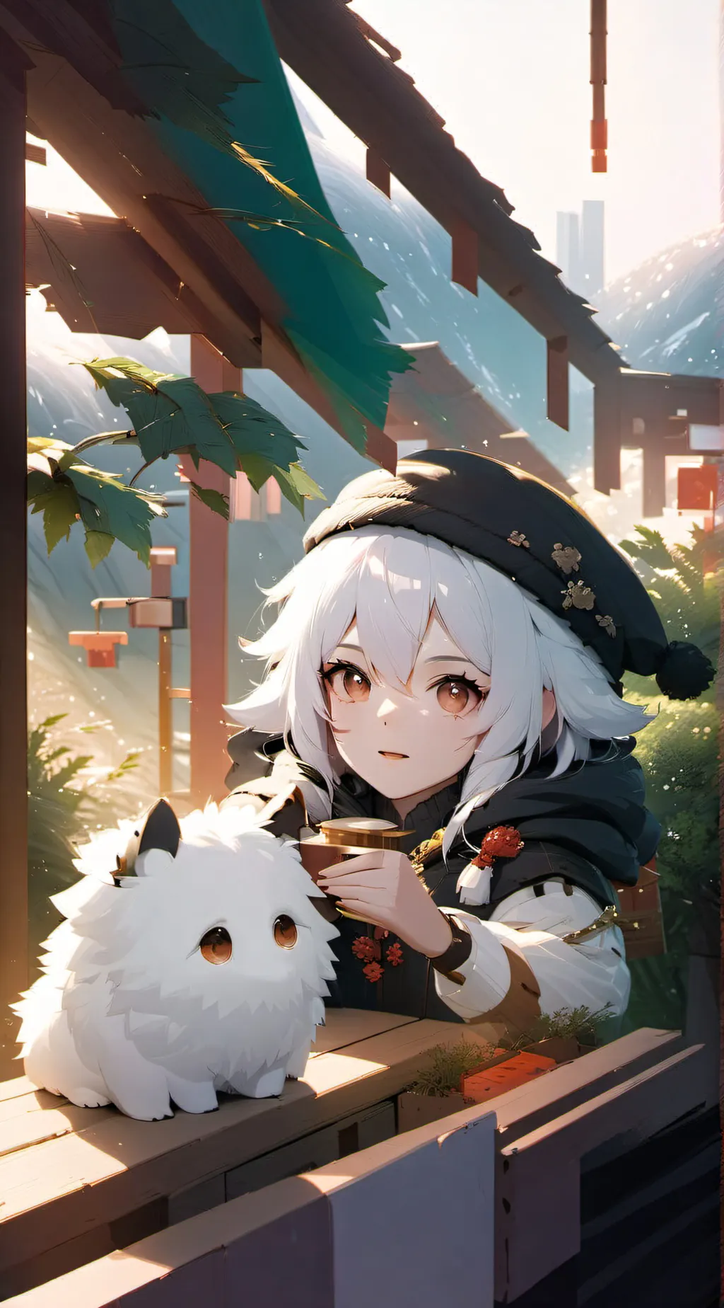 ai character: snowflake background