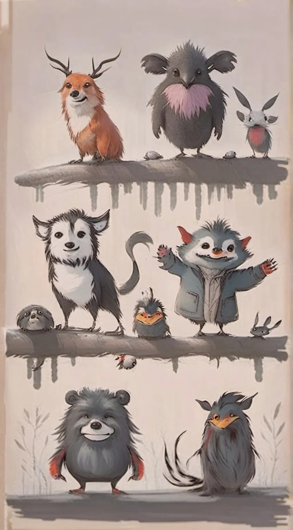 ai character: smiling critters background