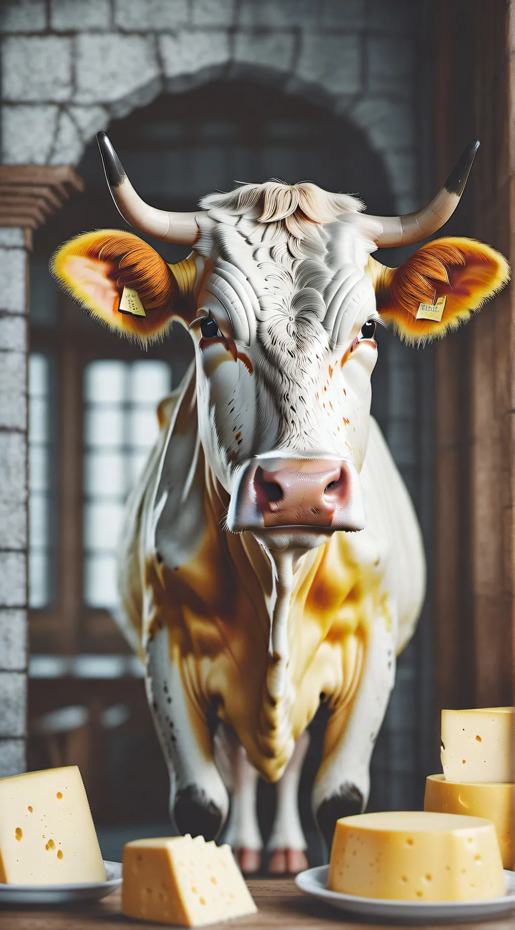 ai character: cheese cow background