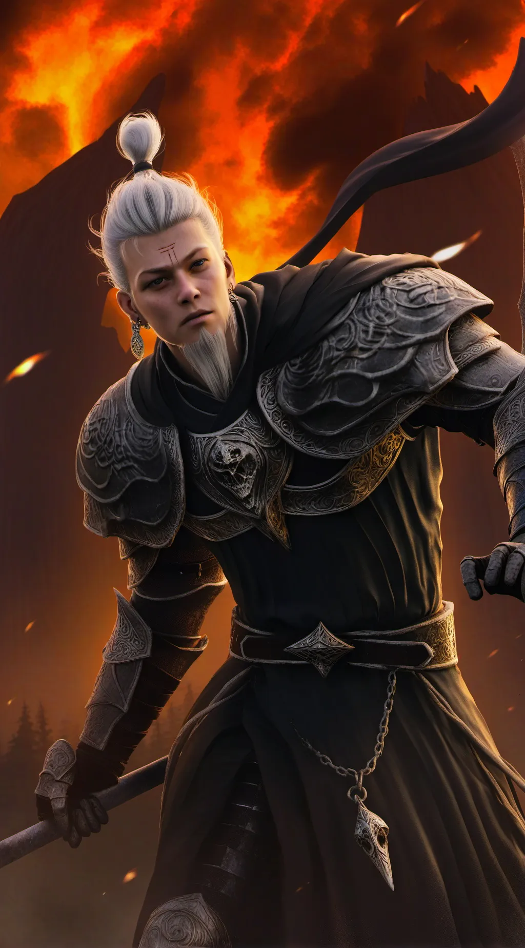 ai character: fire god  background