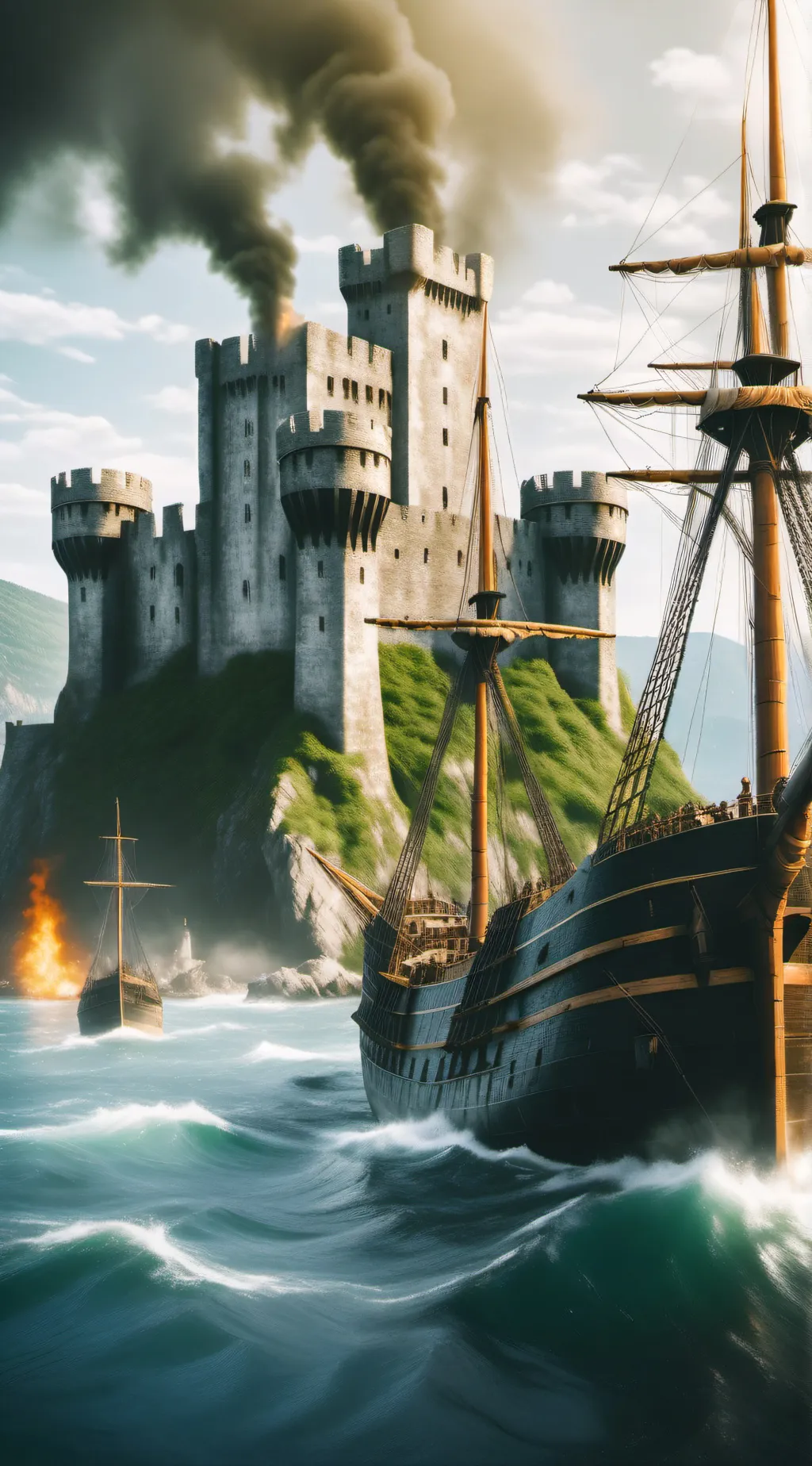 ai character: burned castle background