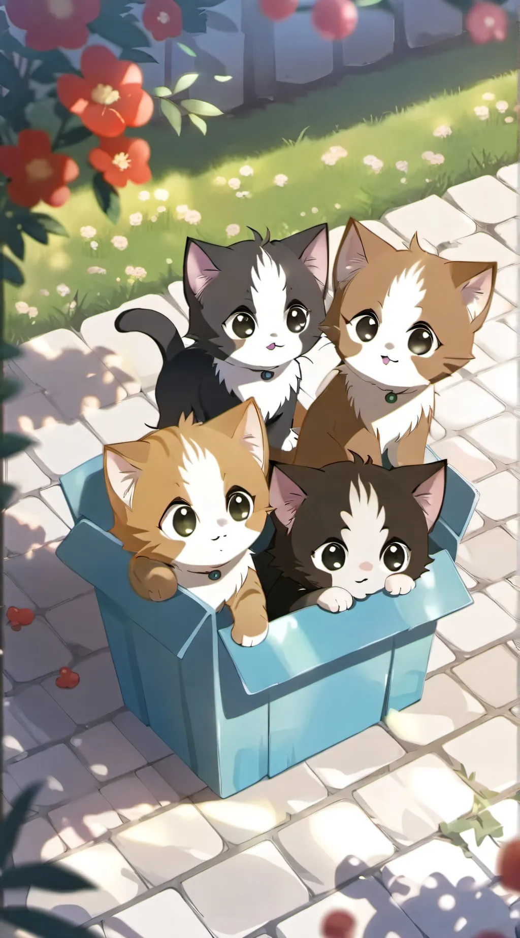 ai character: da Four kittens background