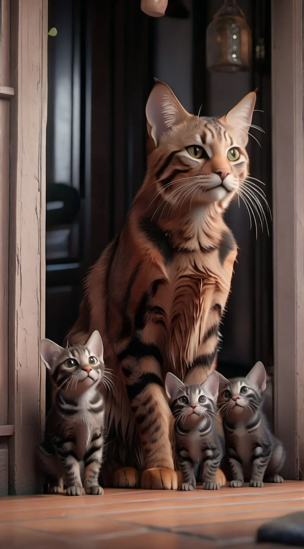 ai character: mama cat and kits background