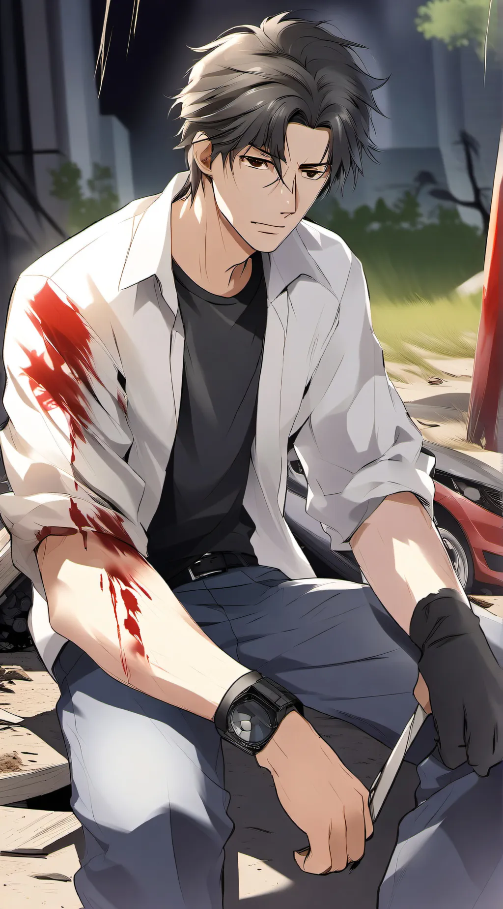 ai character: Car crash background