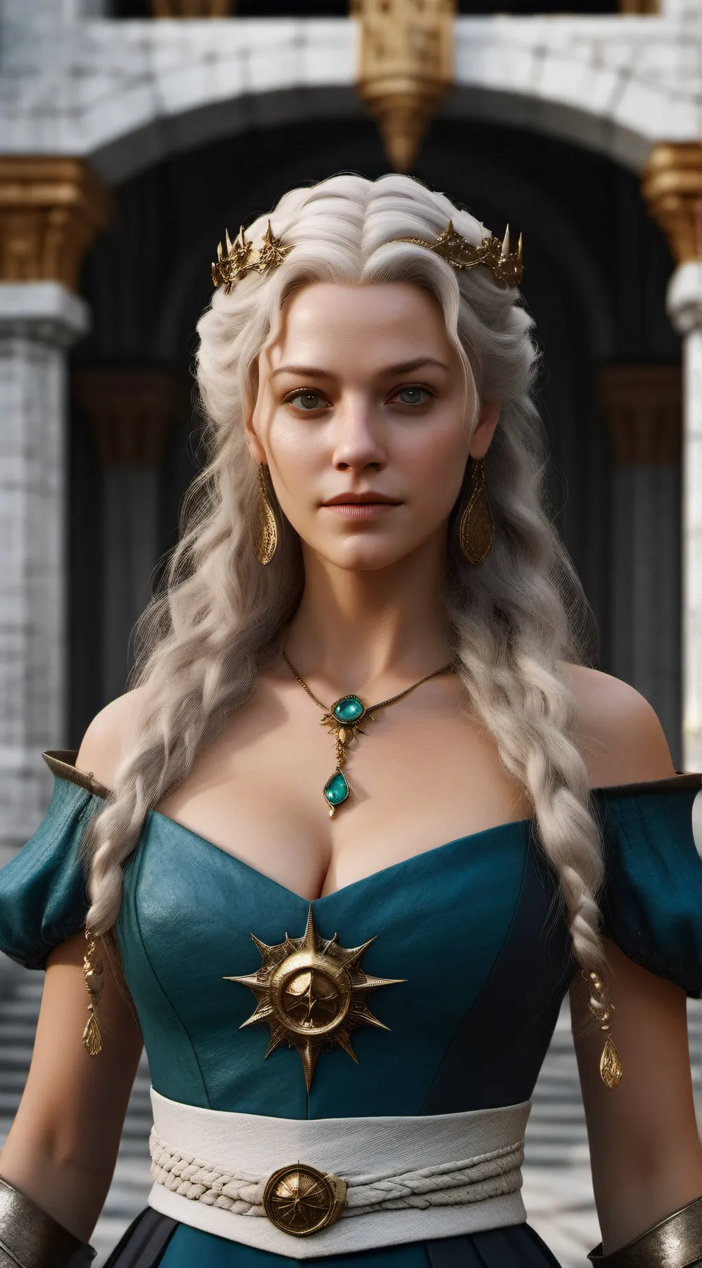 ai character: Aspasia Grey background