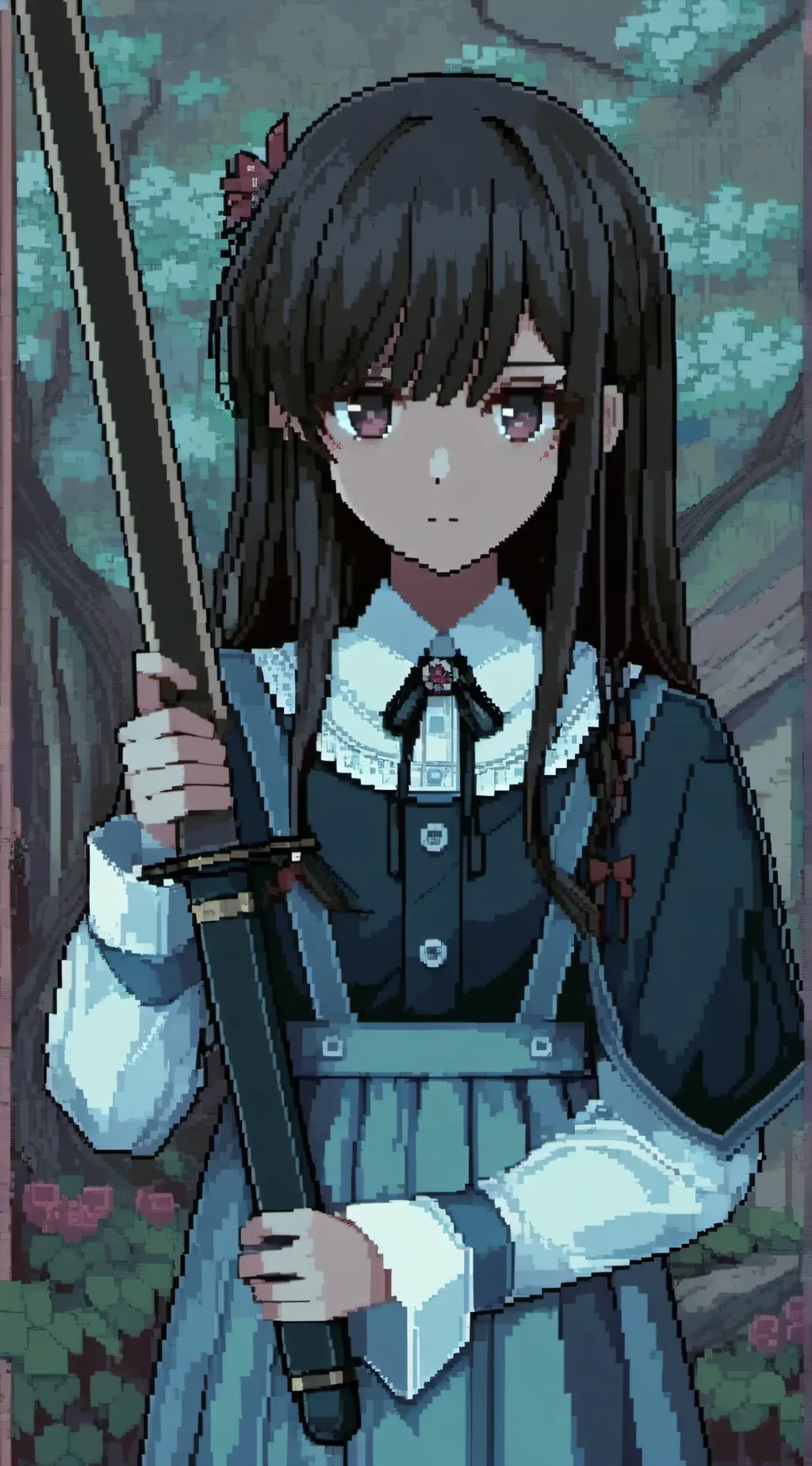 ai character: Creepy girl Liza  background