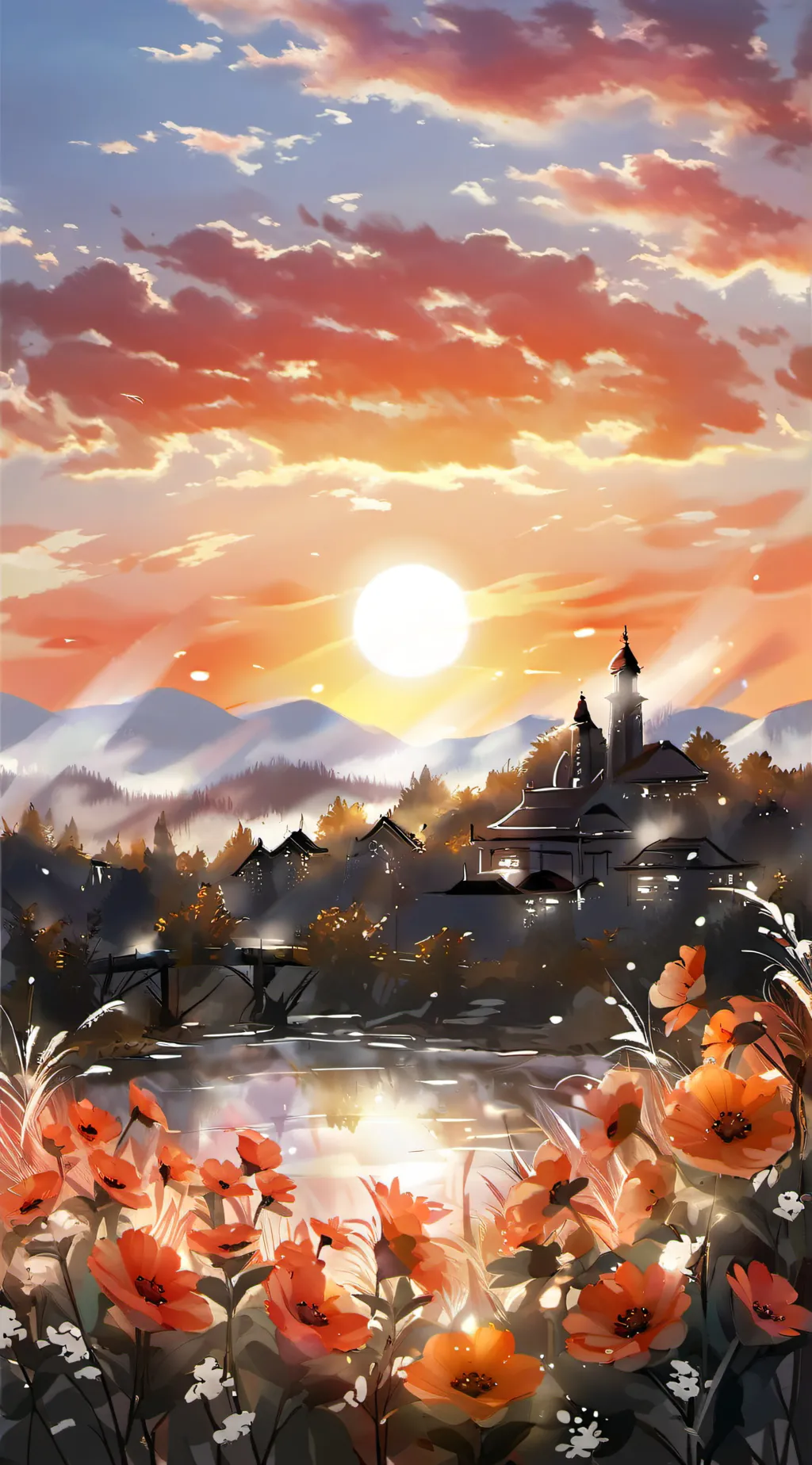 ai character: Sun set background