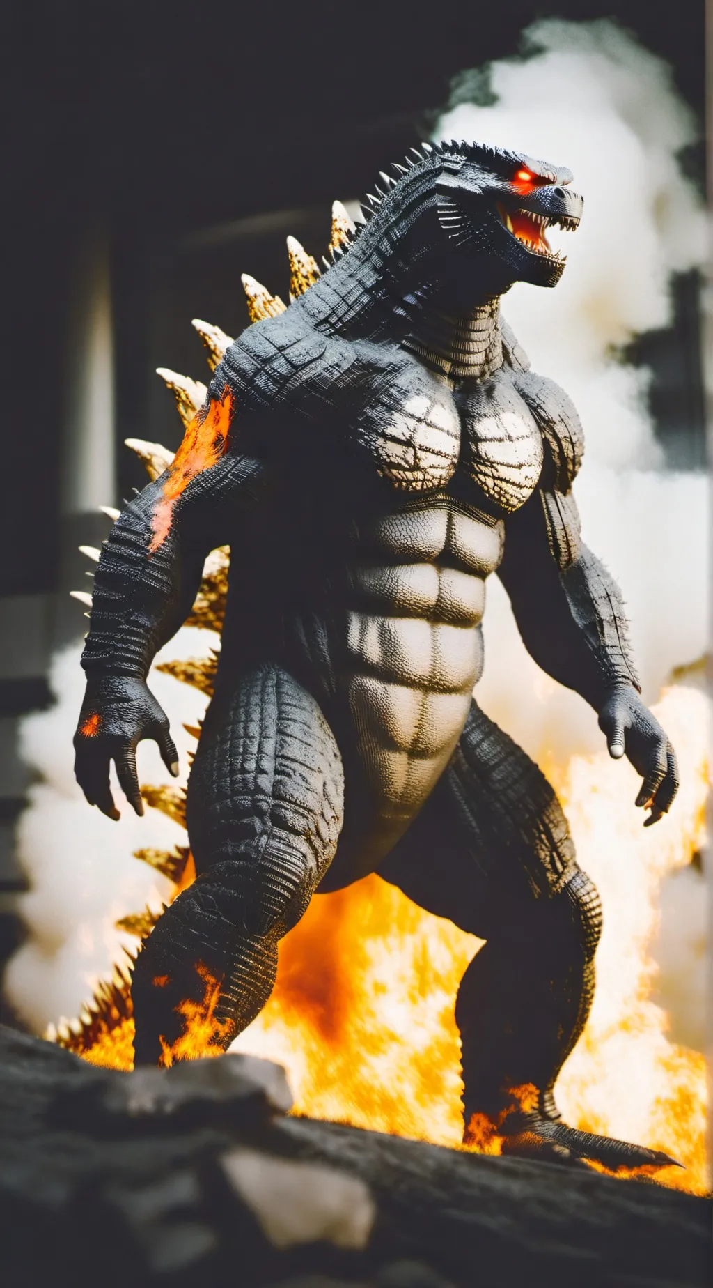 ai character: Nuclear Godzilla  background