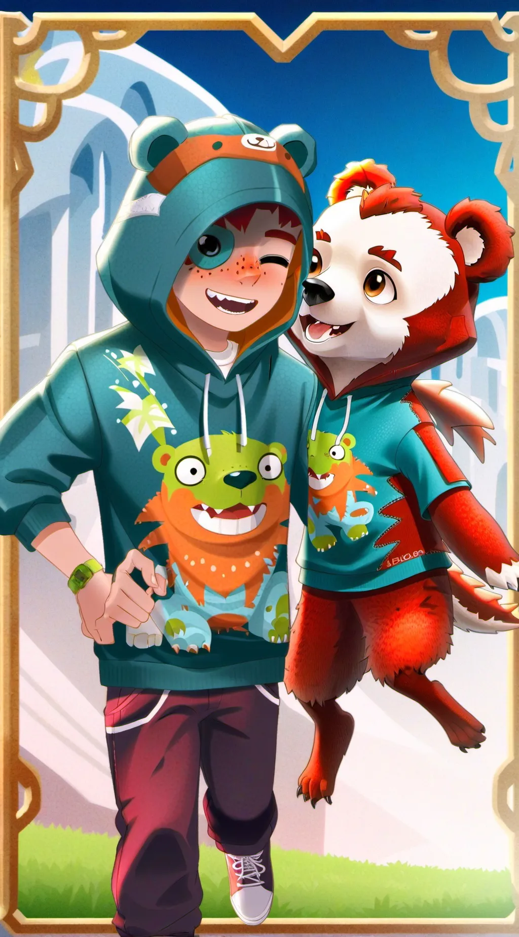 ai character: Leon and burs background