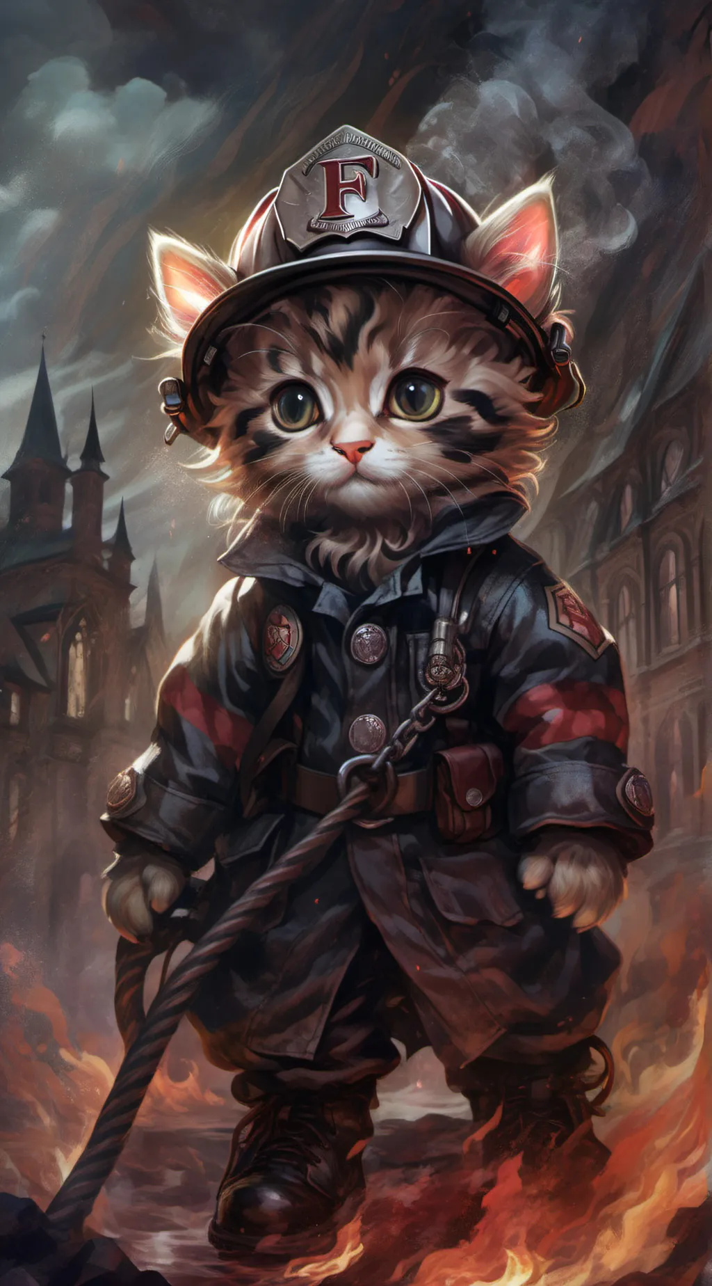 ai character: Firefighter Cat background