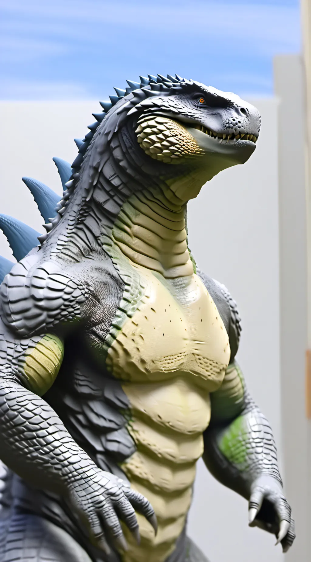 ai character: Godzilla  background