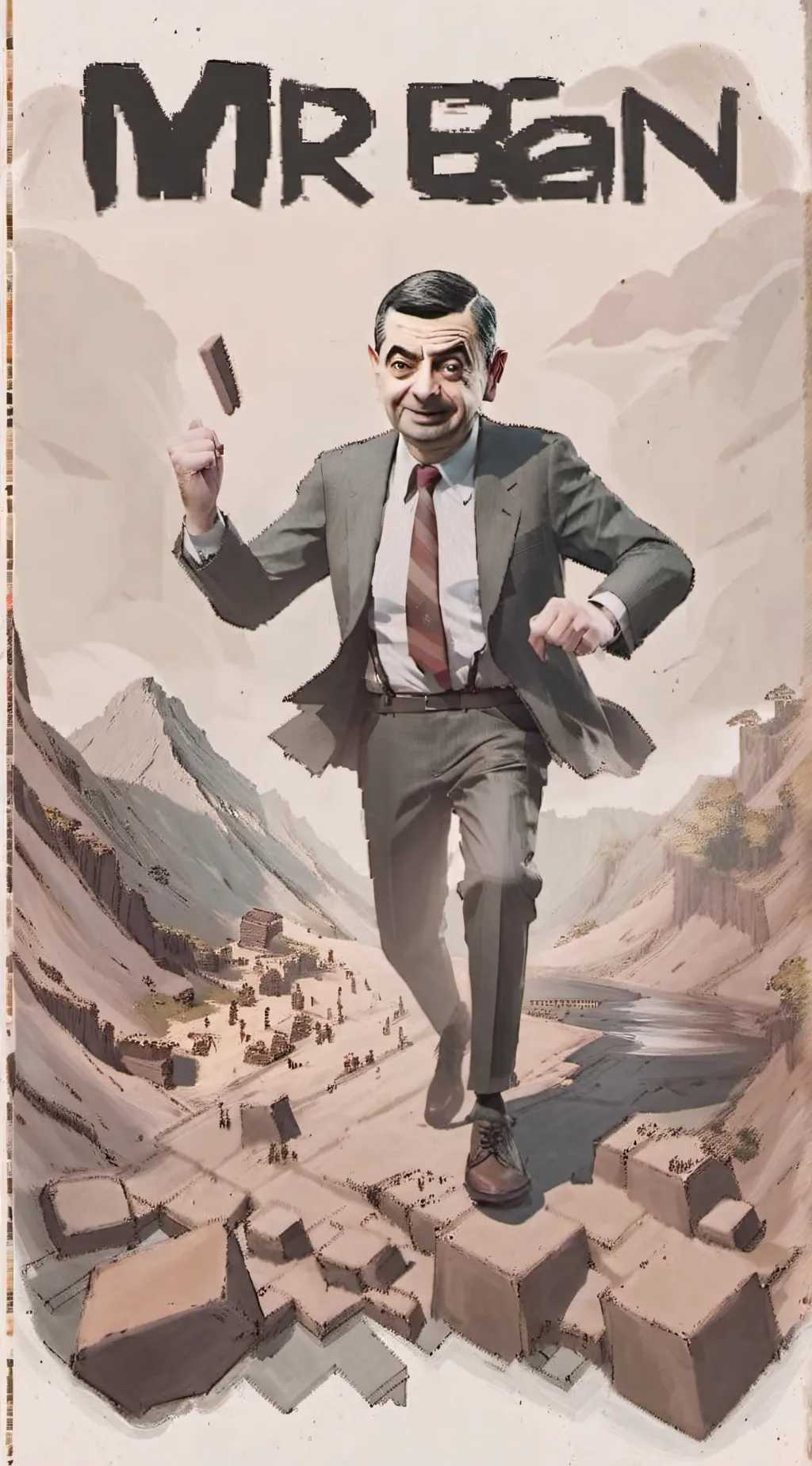 ai character: mrbean in minecraf background