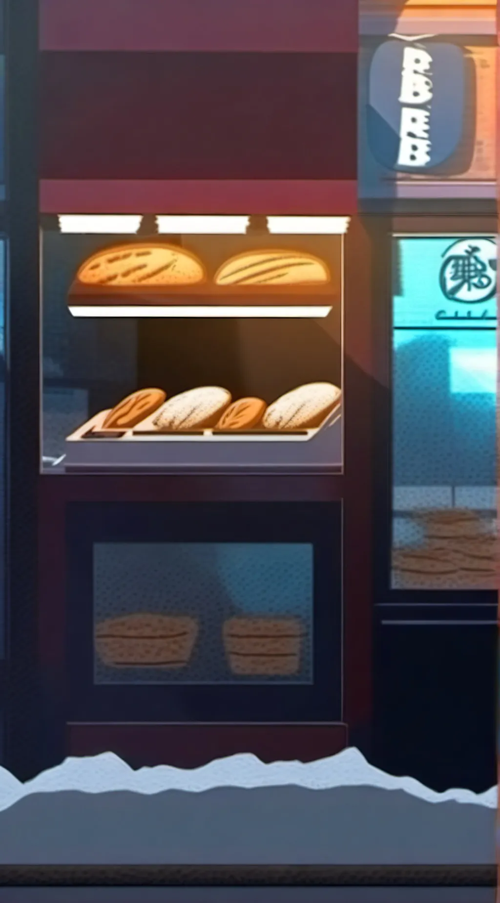 ai character: Bread barber shop. background