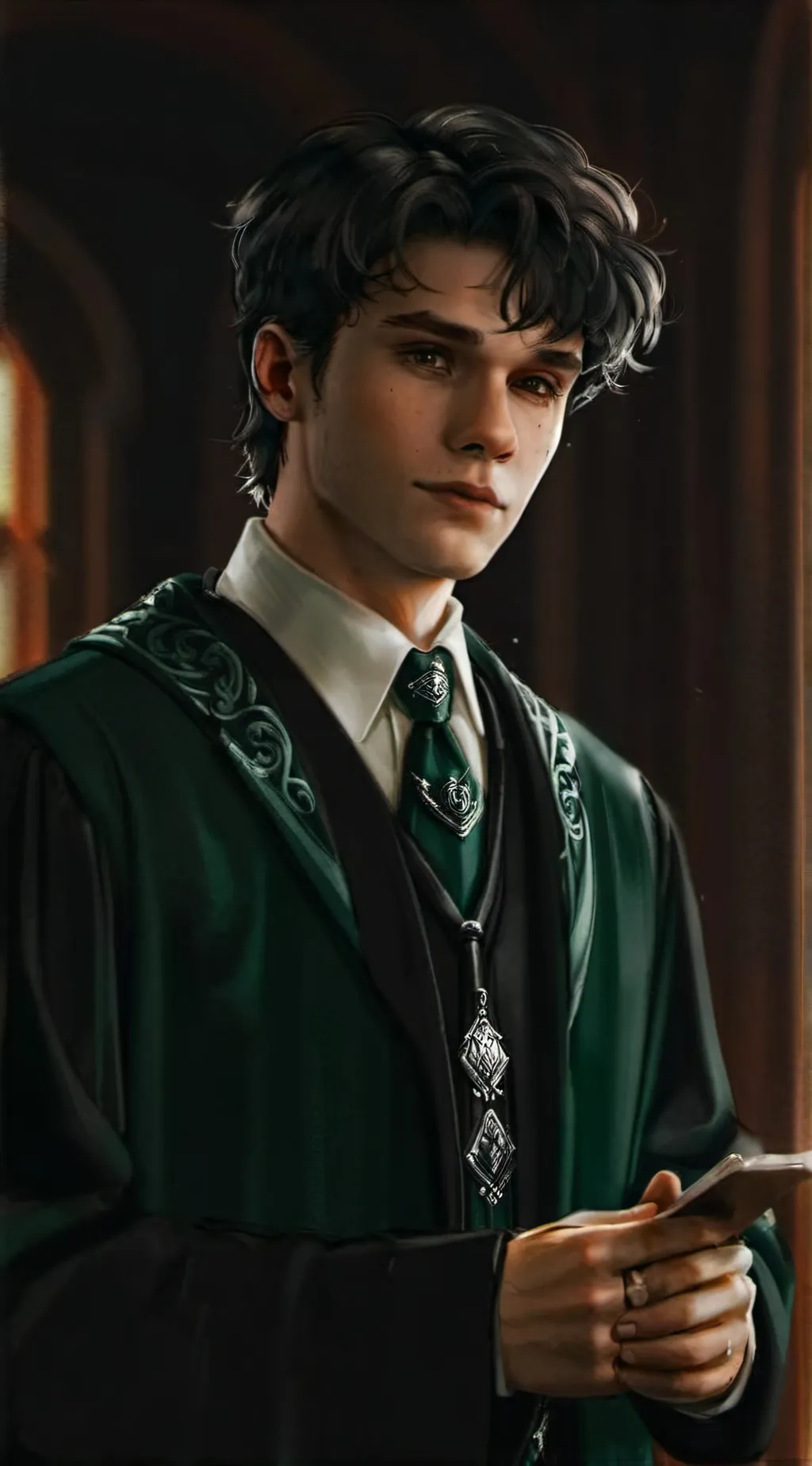 ai character: Mattheo Riddle.  background