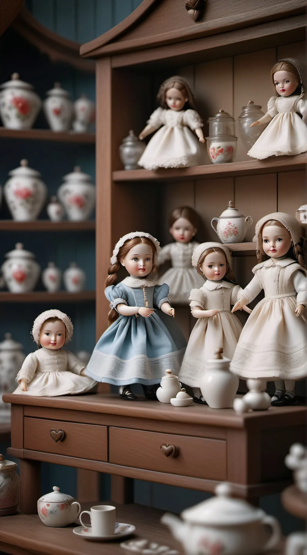 ai character: FPE at a doll shop background