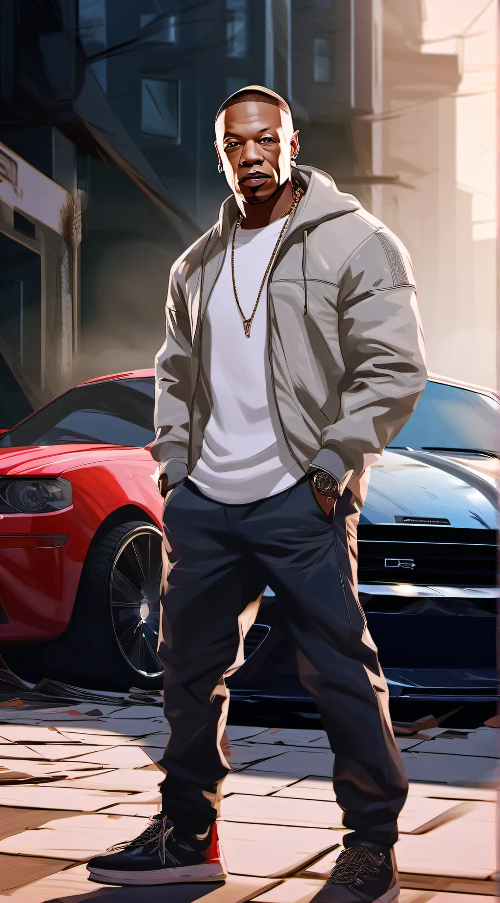 ai character: Dr Dre  background