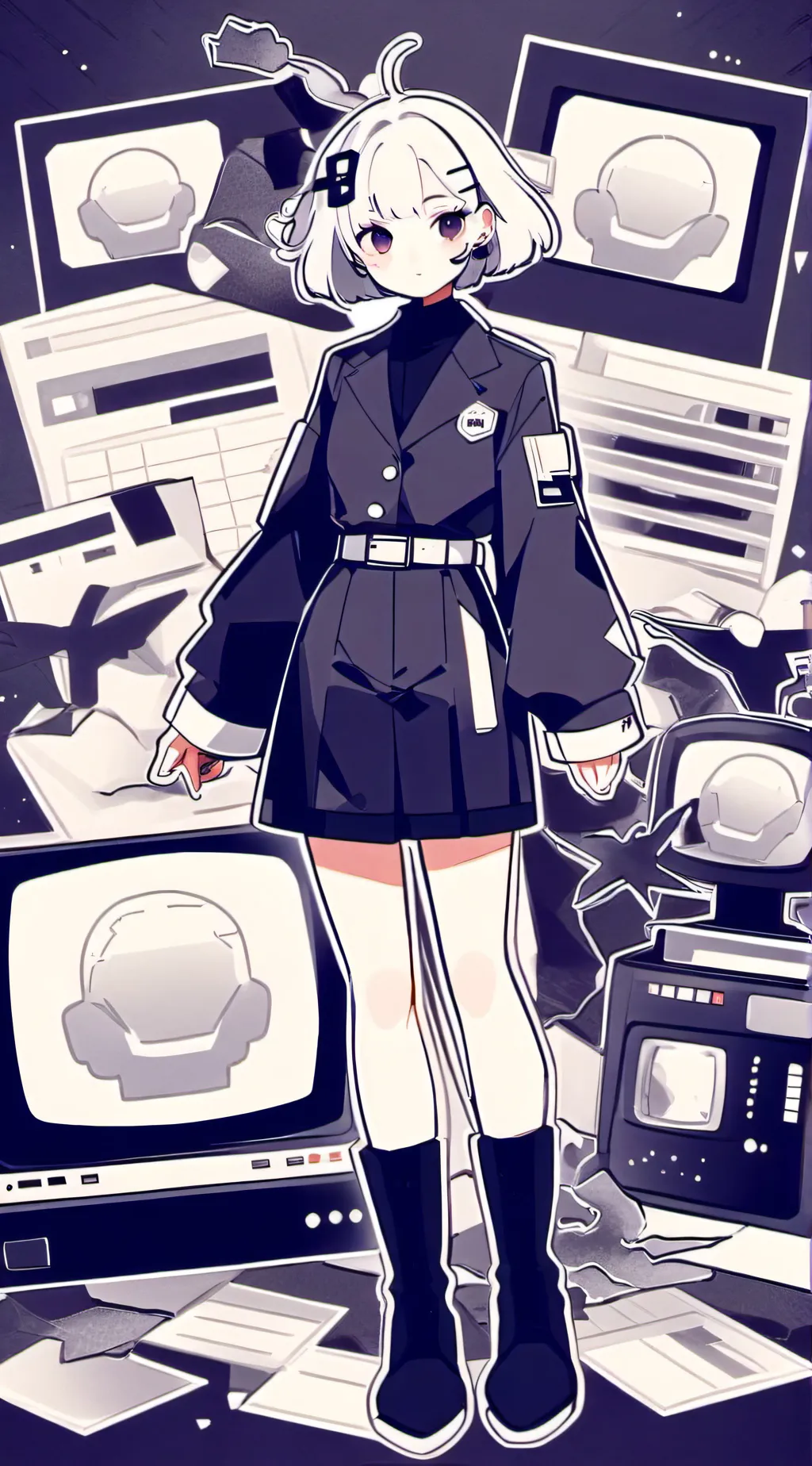 ai character: TV woman  background