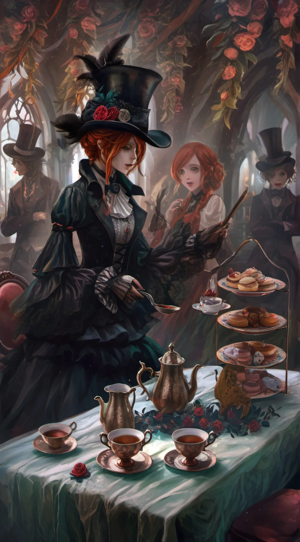ai character: Cursed tea party background