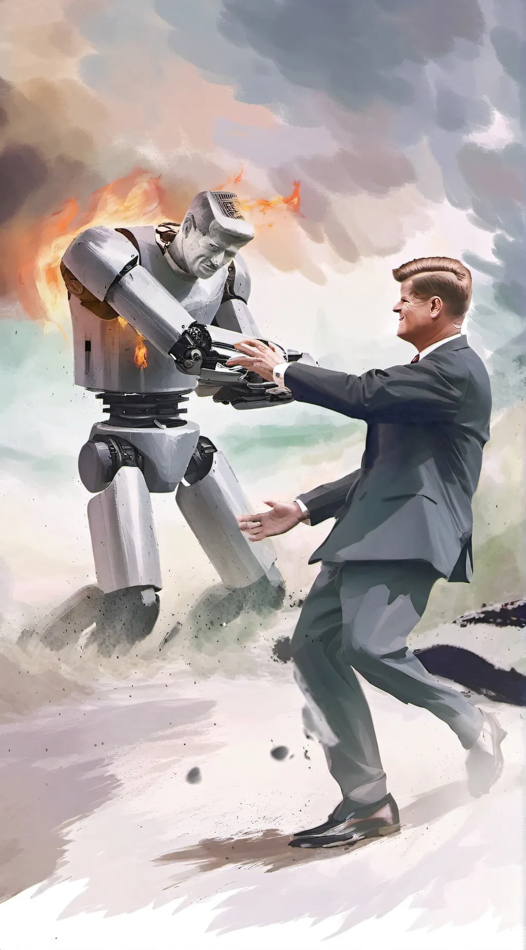 ai character: robot vs JFK background