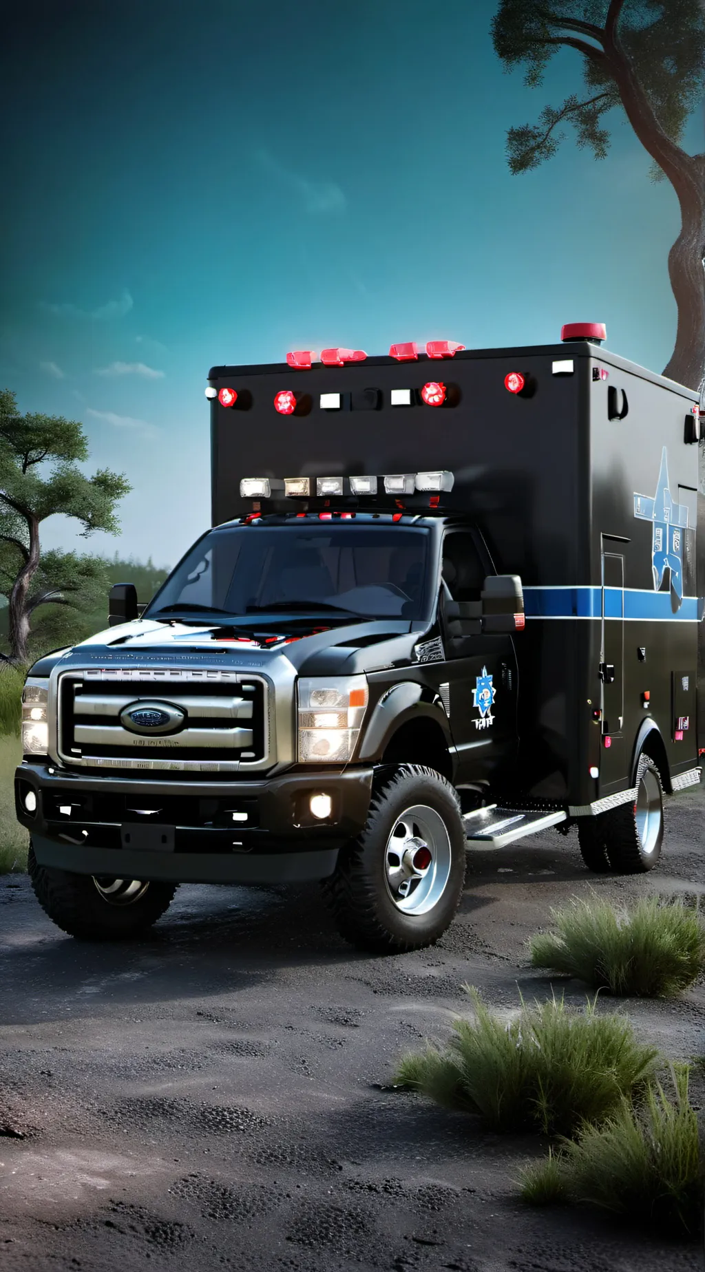 ai character: black ambulance background